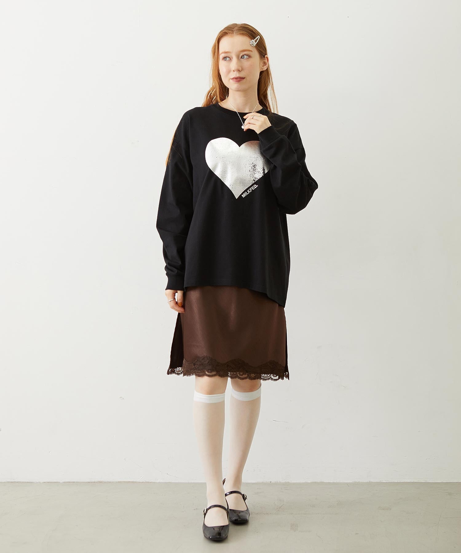 HEART FOIL PRINT L/S TEE
