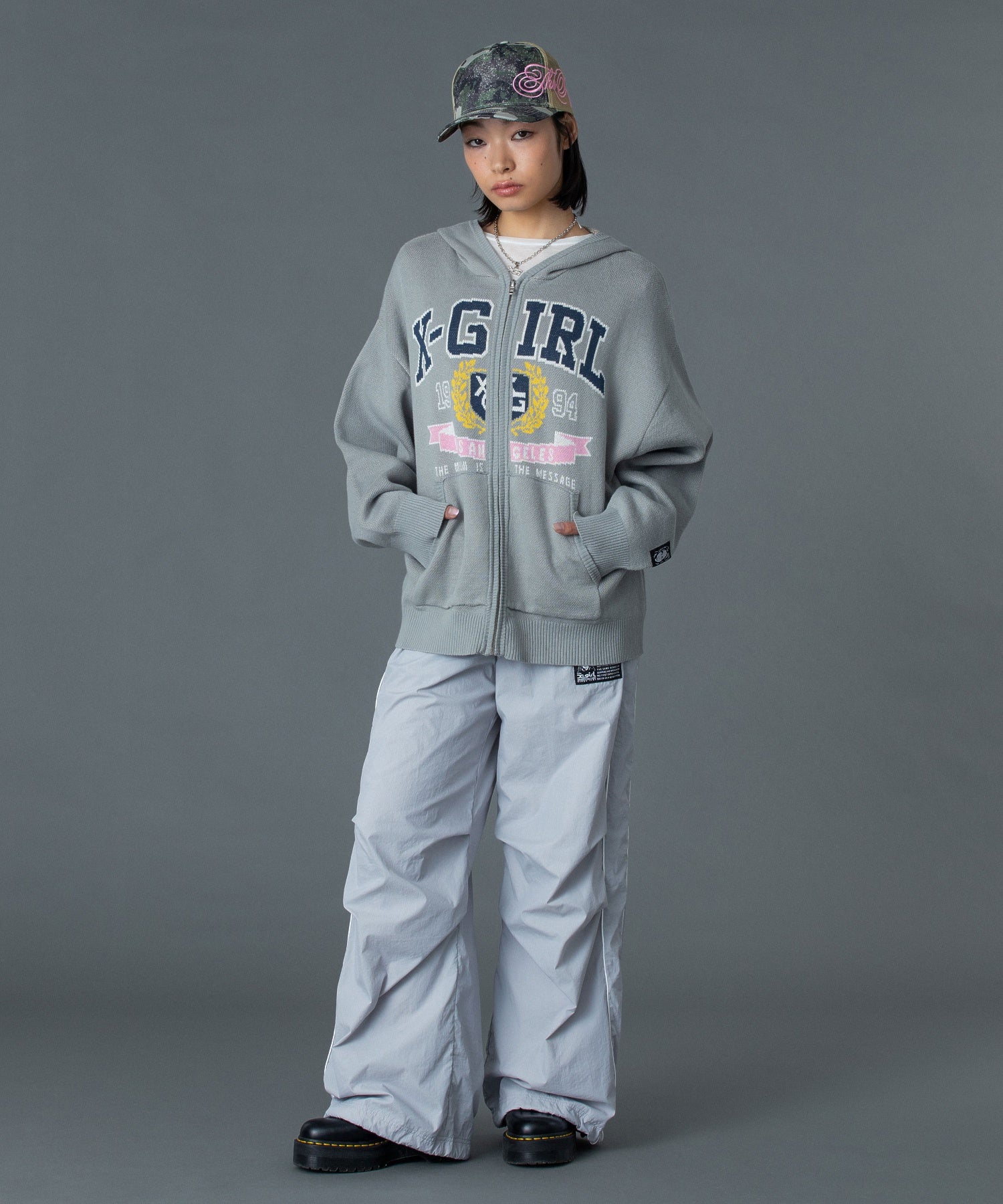 COLLEGE LOGO JACQUARD ZIP UP KNIT HOODIE