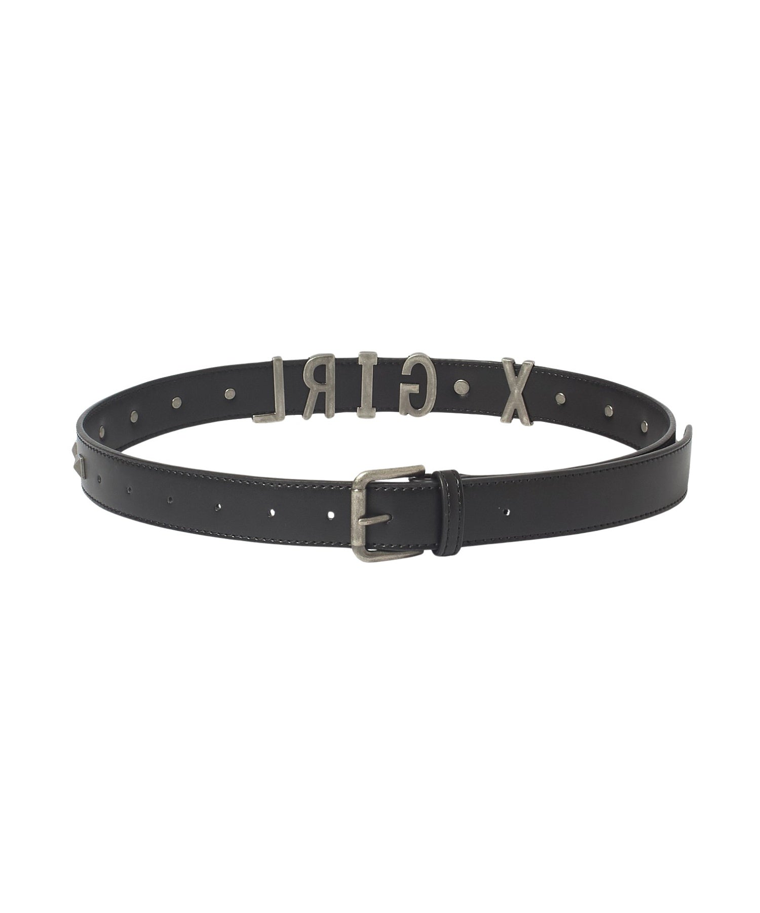 METAL LOGO STUDDED FAUX LEATHER BELT