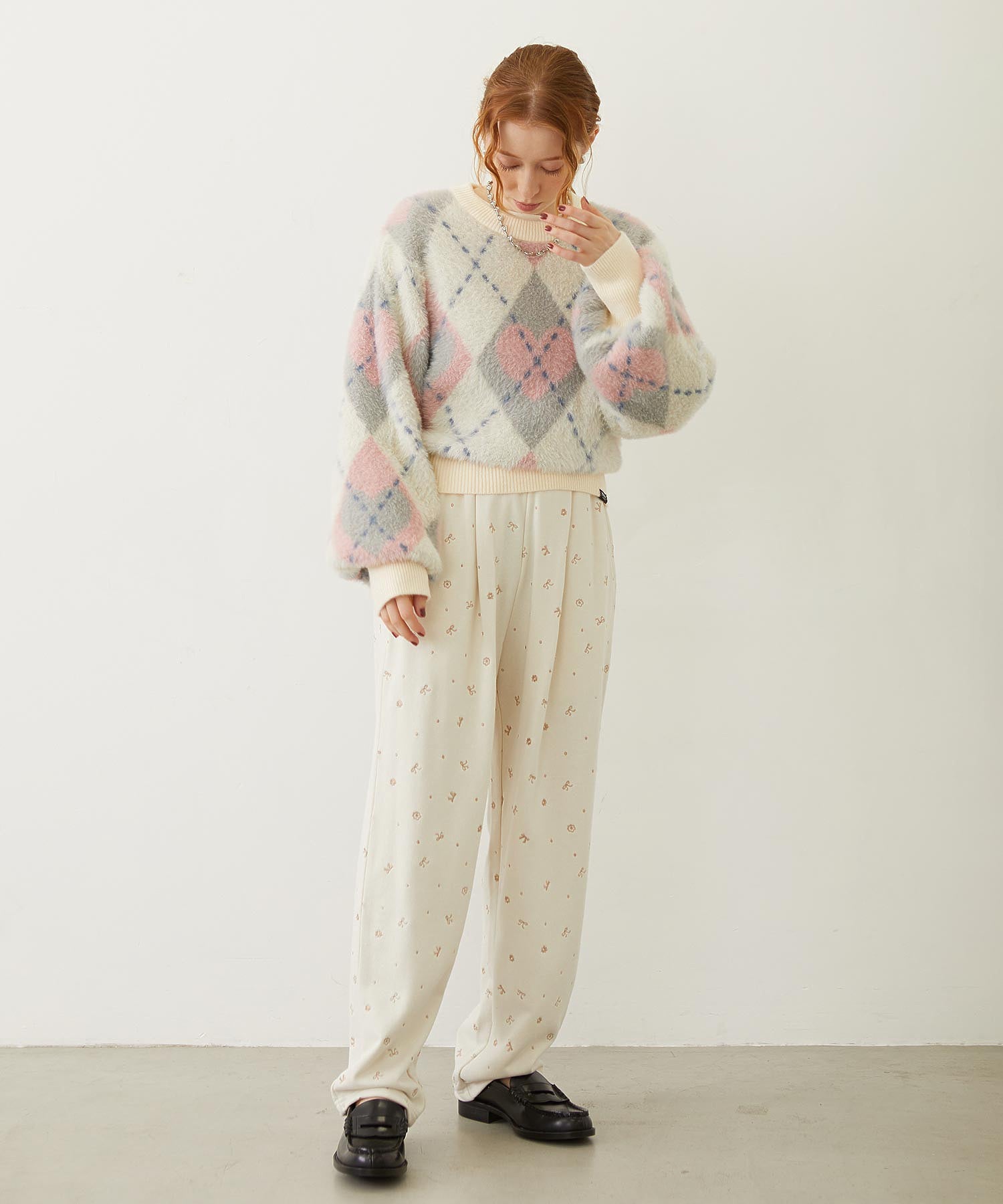 HEART ARGYLE KNIT TOP