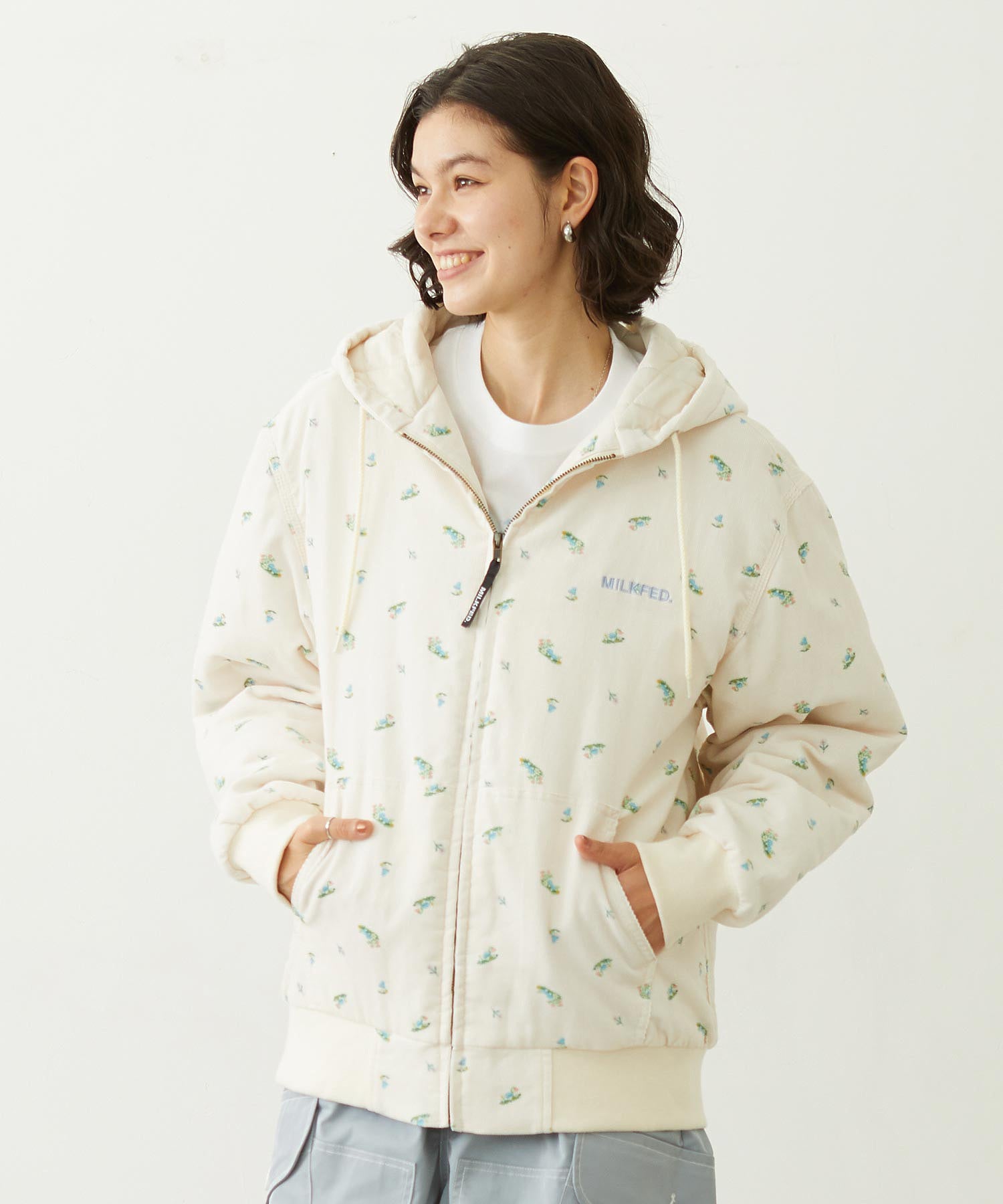 LOGO EMBROIDERED CORDUROY HOODED JACKET