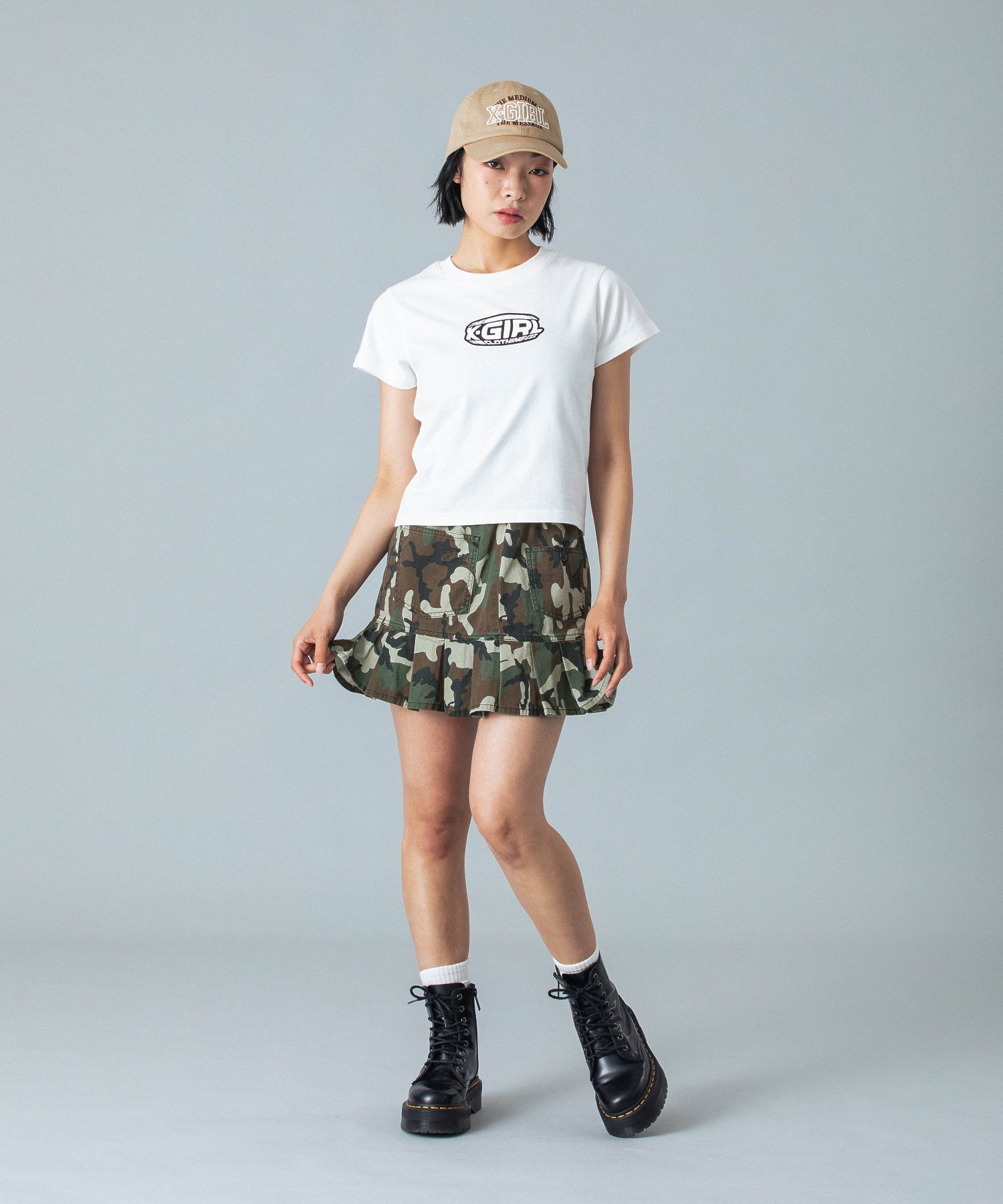 WAIST RIB PLEATED MINI SKIRT