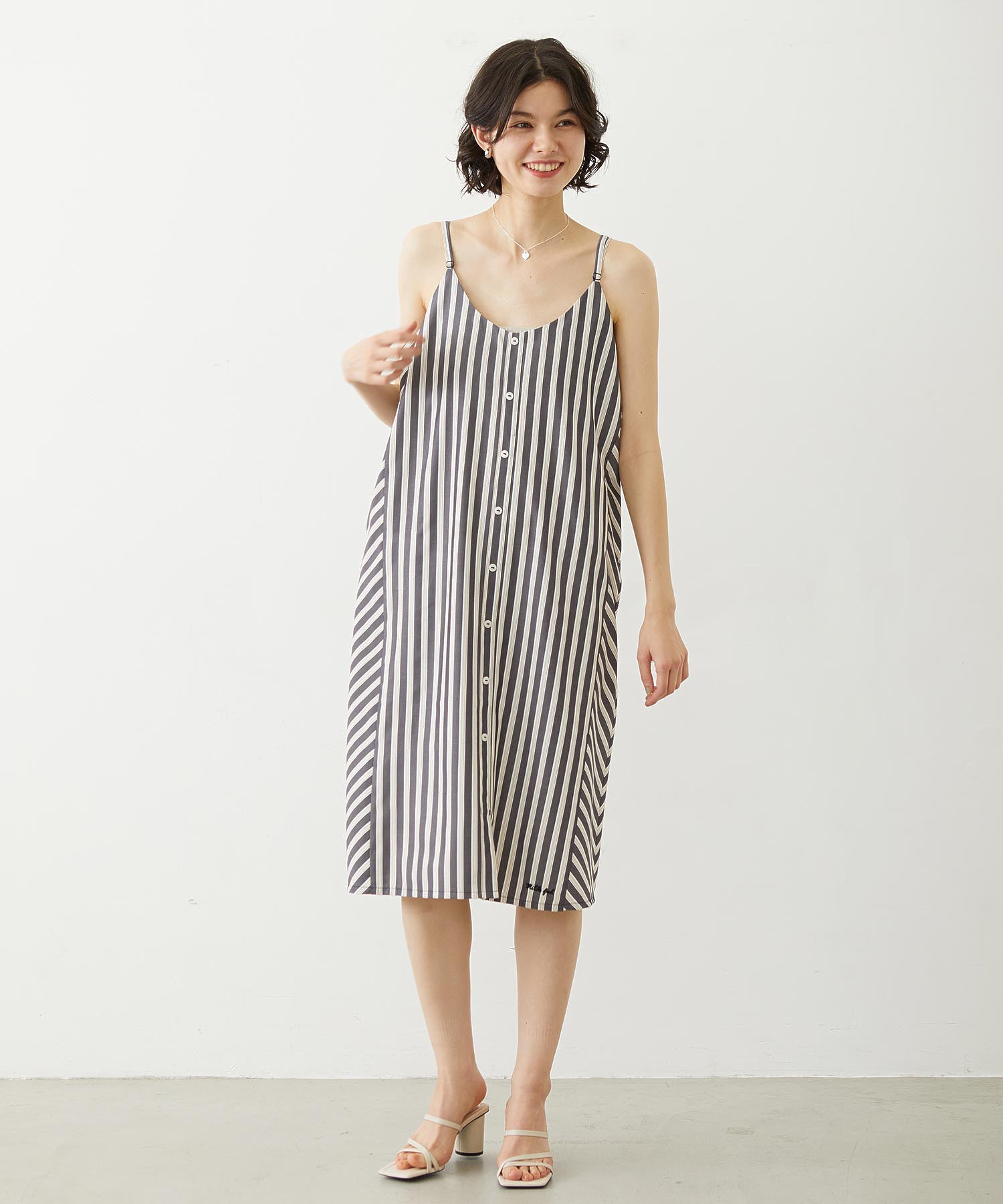 BIAS-CUT STRIPED CAMI DRESS