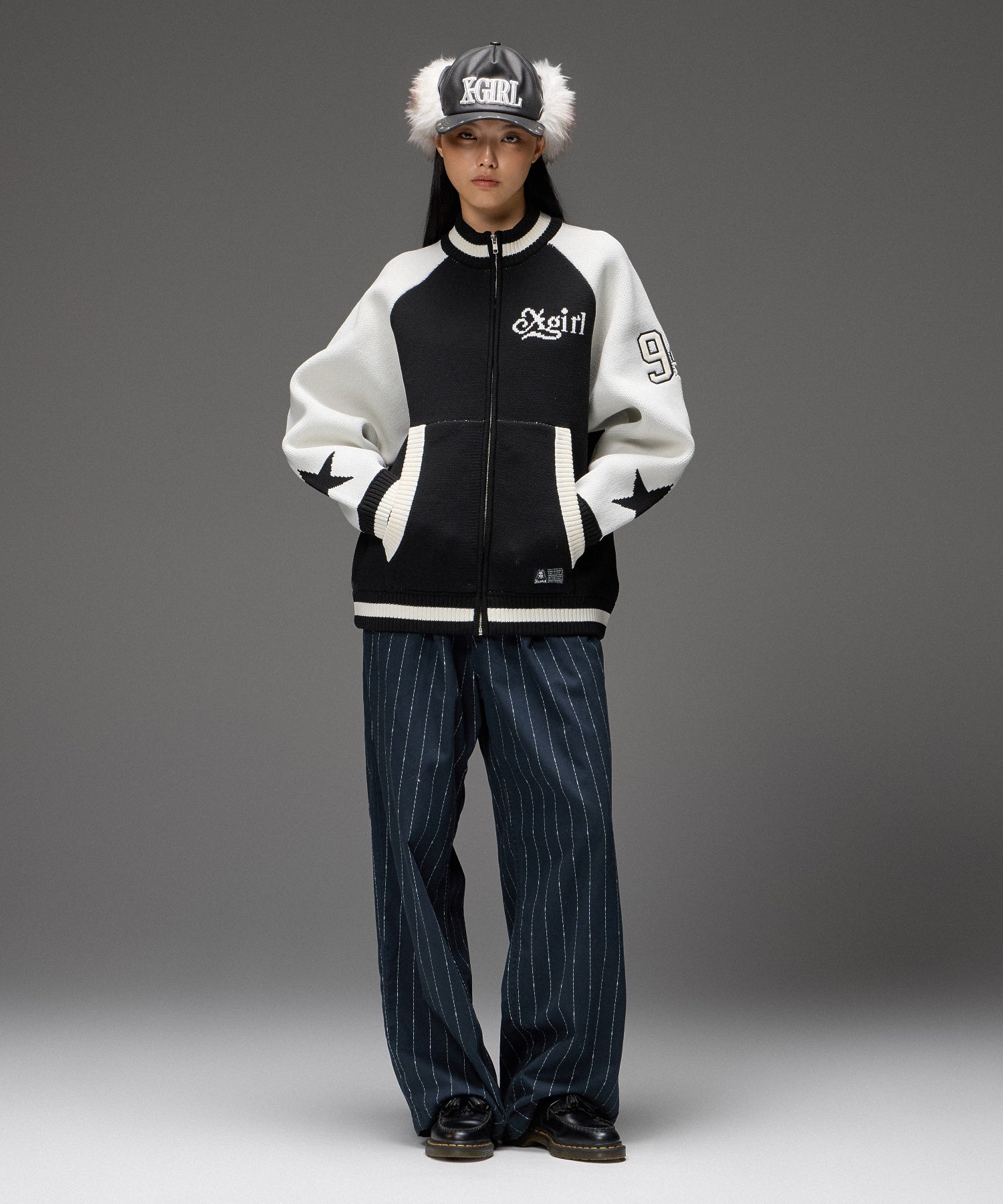 PATCH AND JACQUARD STADIUM KNIT JACKET