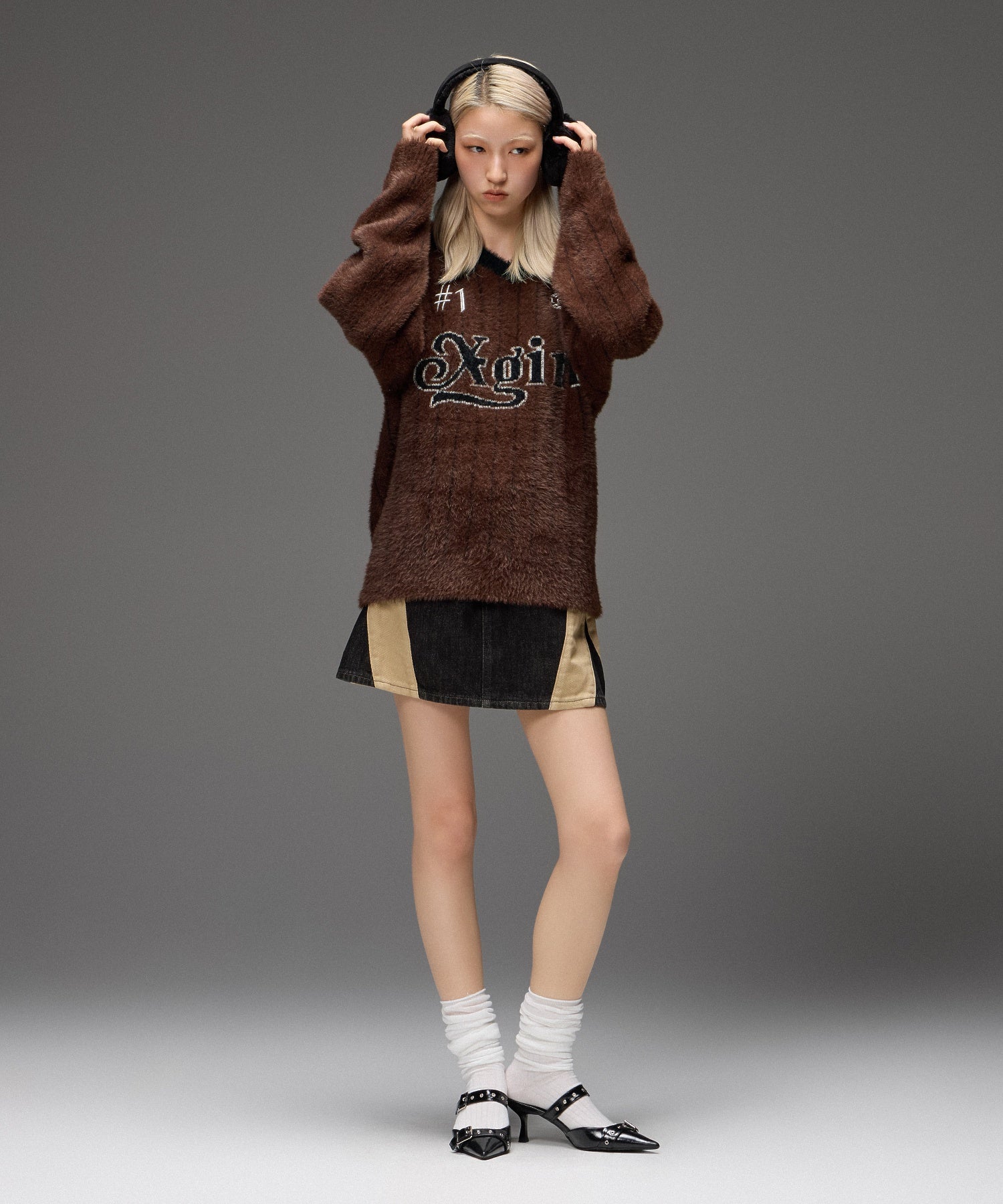 GAME SHIRT JACQUARD SHAGGY KNIT TOP