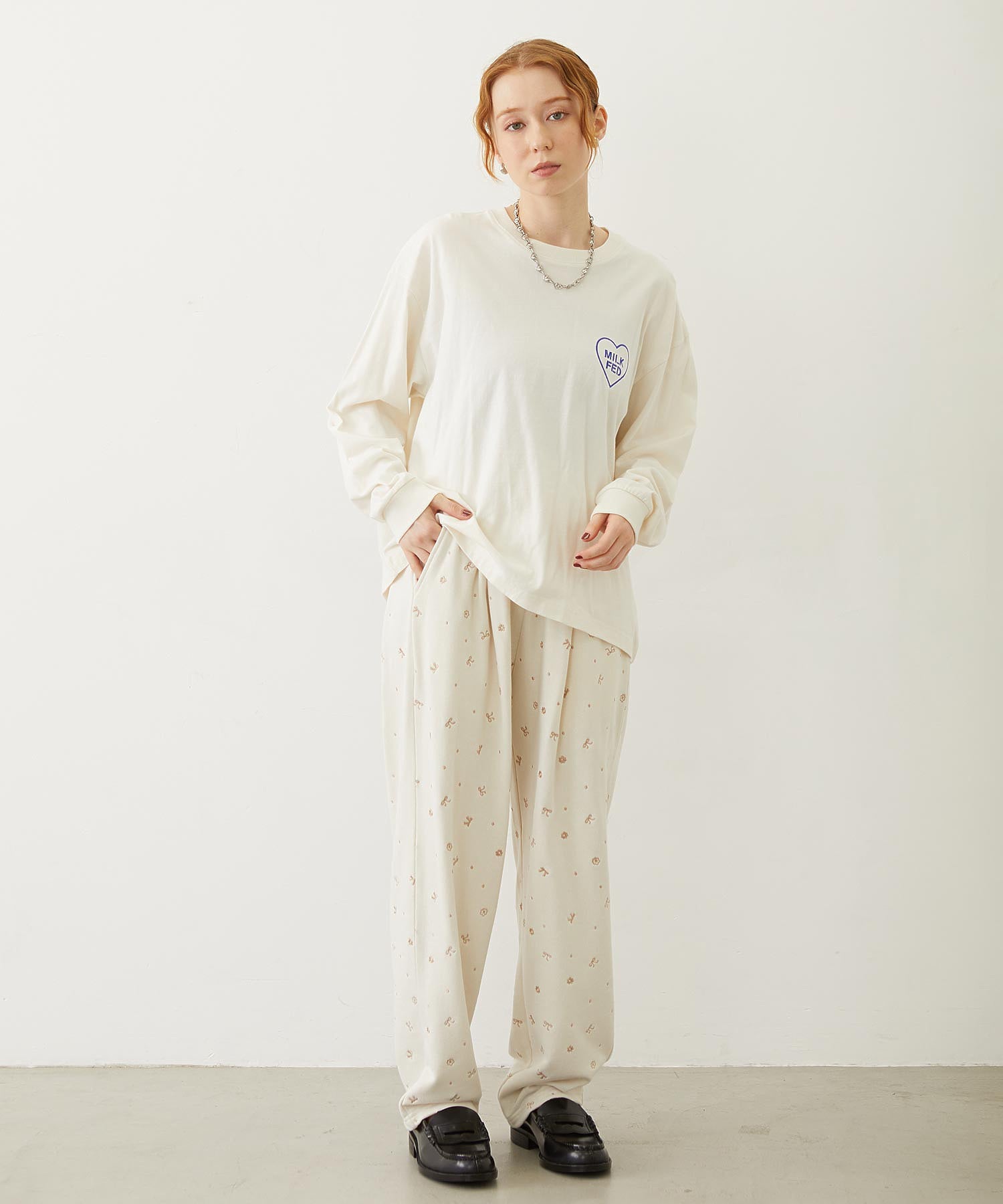 MILKFED. PLAID LOGO L/S TEE