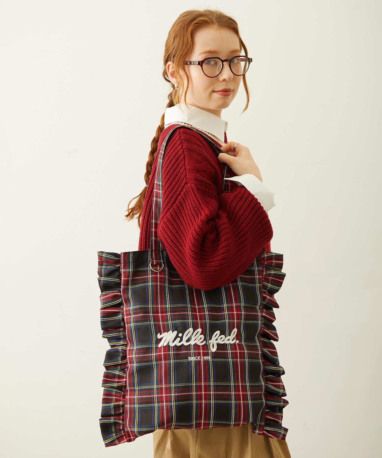 FRILLED TARTAN TOTE BAG