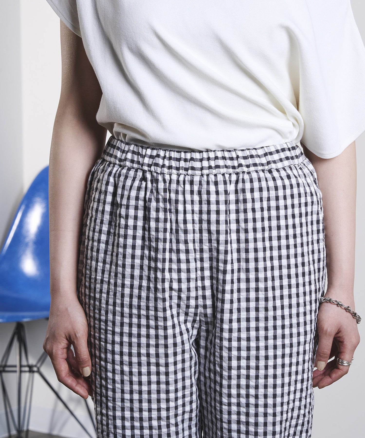 GINGHAM FRILL HEM PANTS