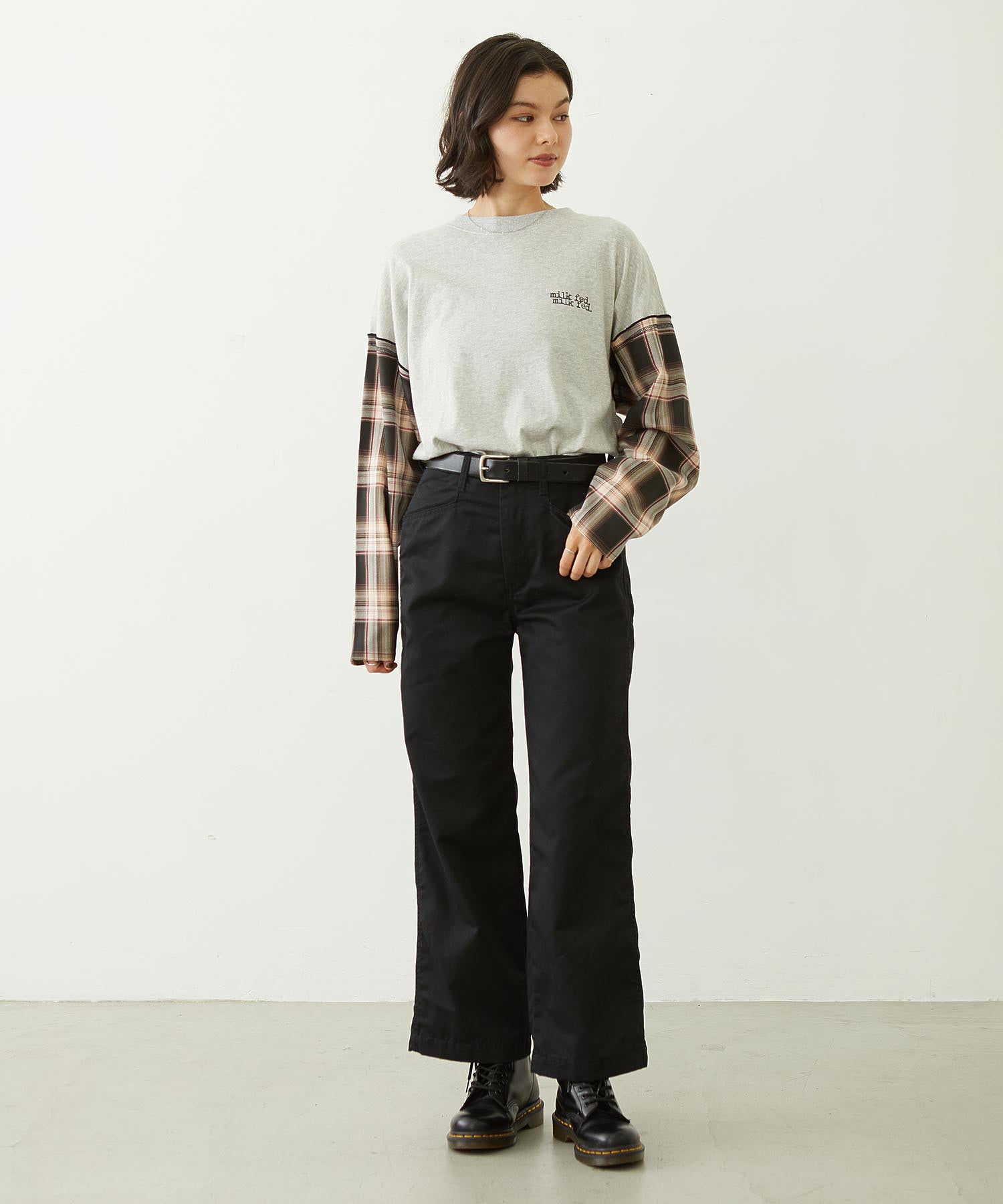 PLAID SLEEVES L/S TOP