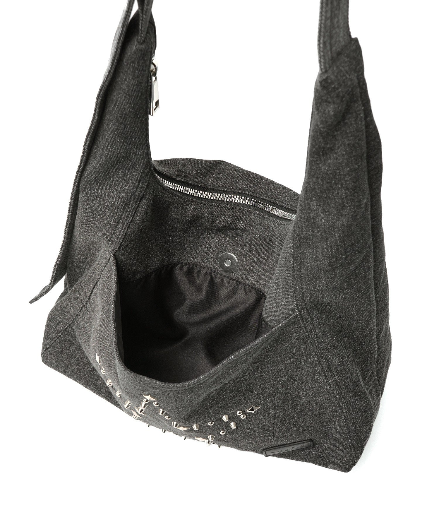 STUDDED DENIM SHOULDER BAG