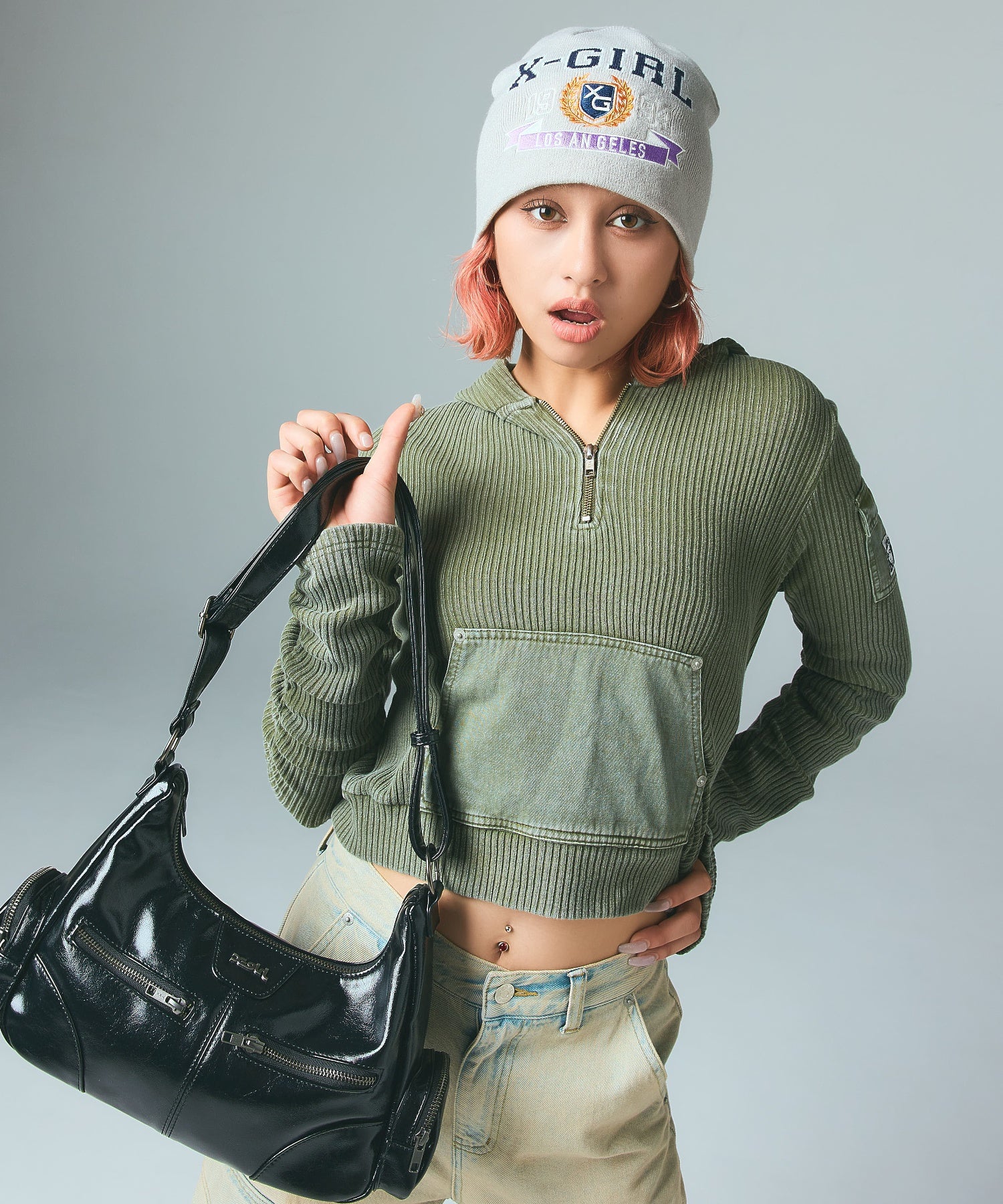 DOUBLE ZIP FAUX LEATHER BAG