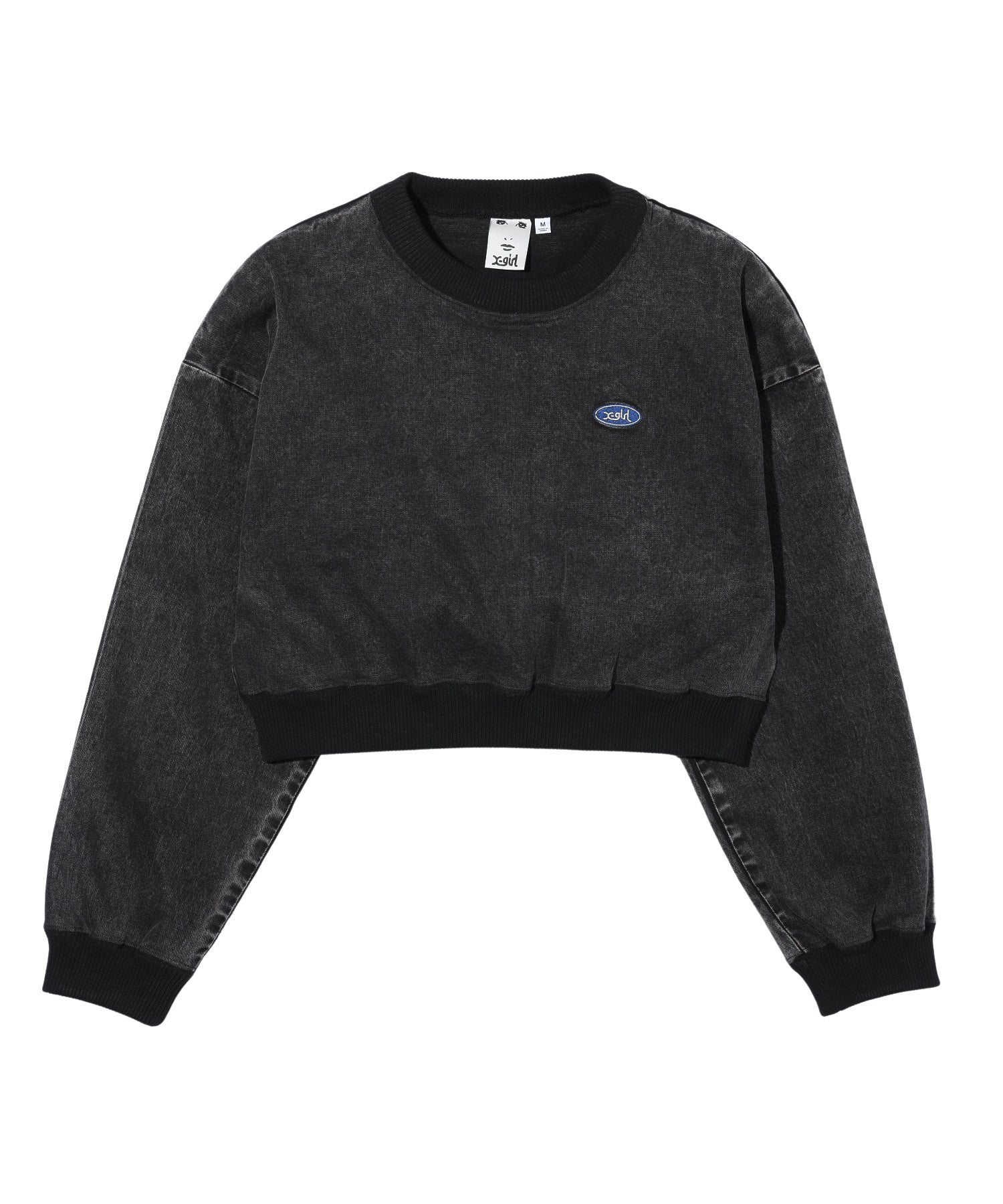 WOVEN CROPPED CREWNECK TOP