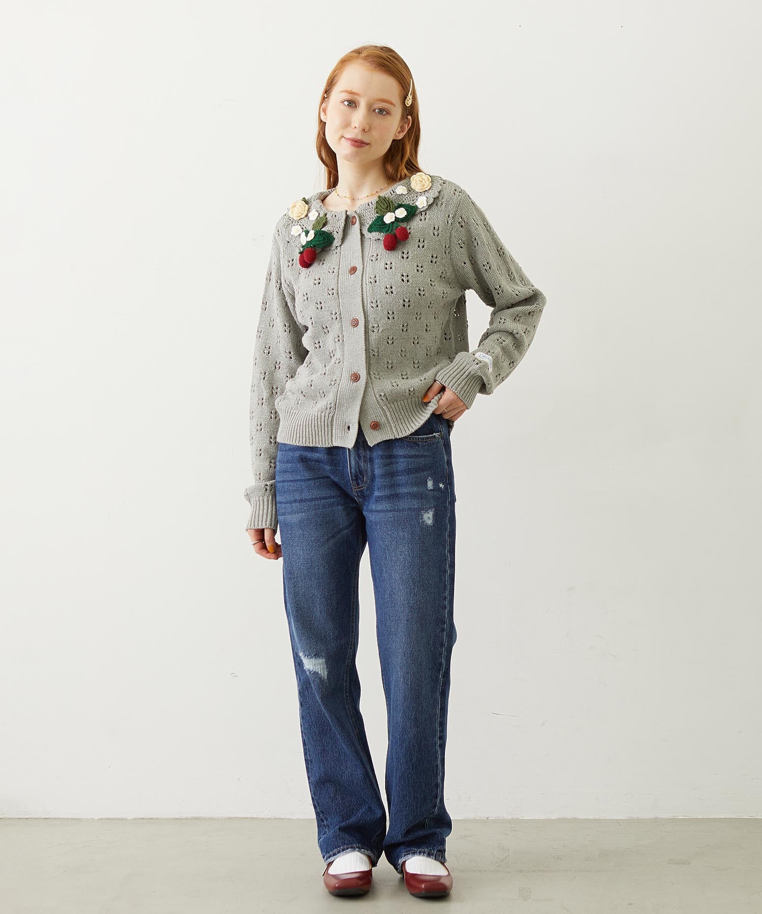 STRAWBERRY FLOWER KNIT CARDIGAN