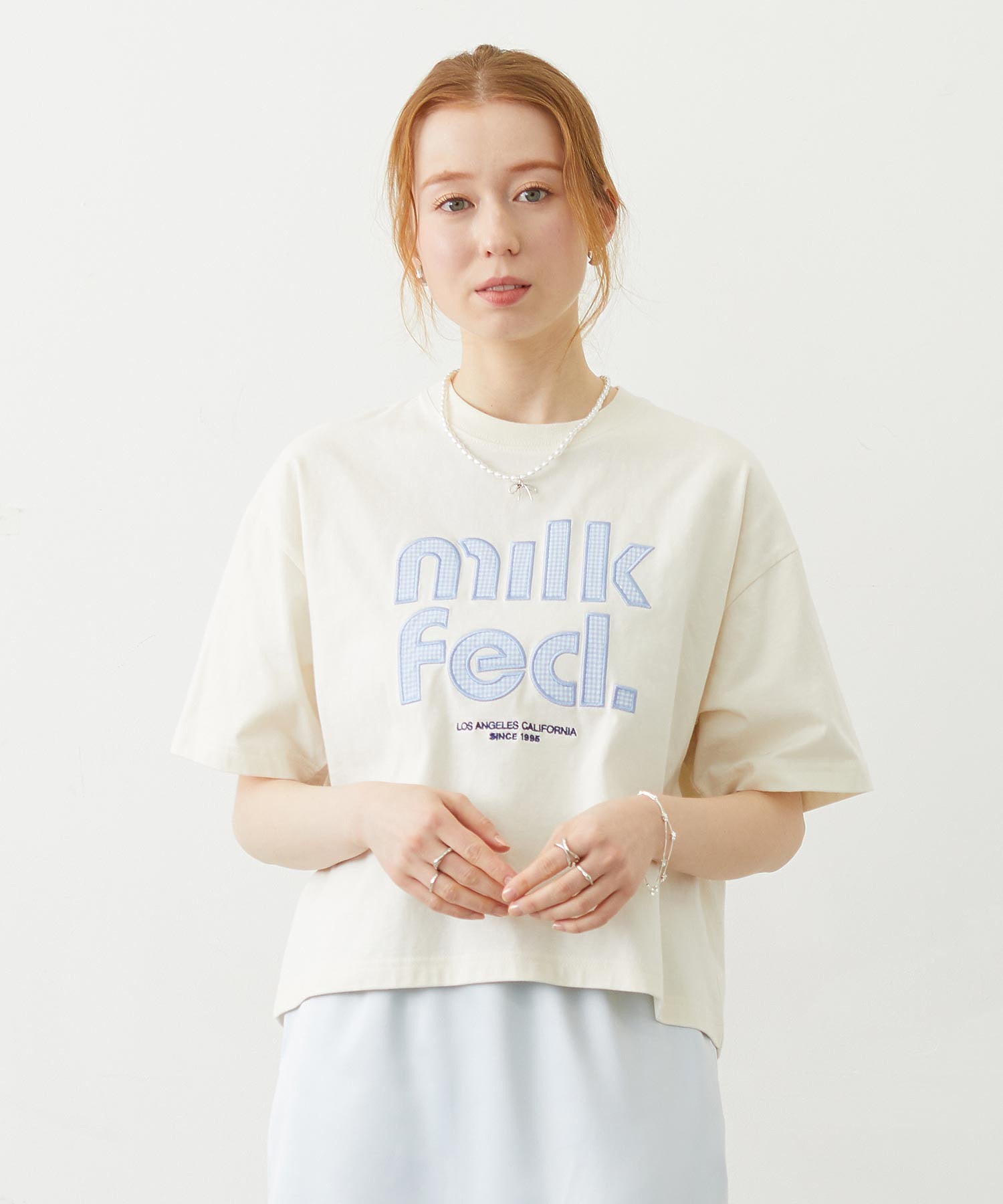 CUT OUT LOGO GINGHAM WIDE S/S TEE