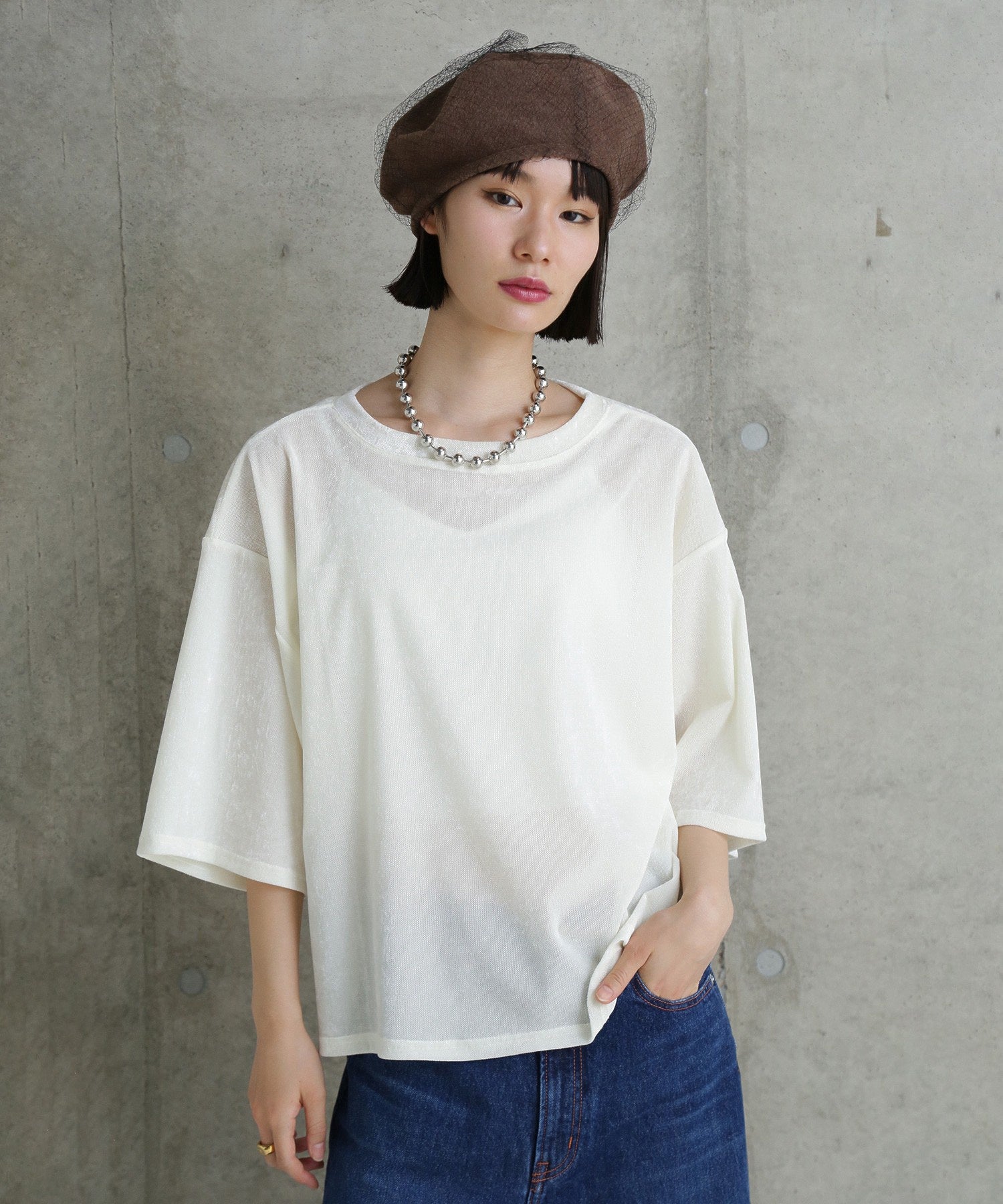 CHIGNON/ベロアメッシュTシャツ