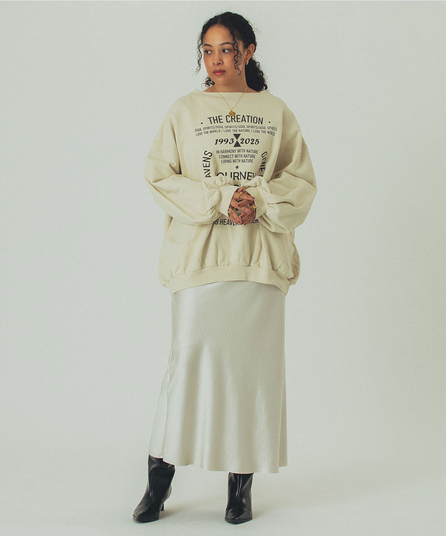 GENE HEAVENS/VOLUME SLEEVE PRINT SWEAT