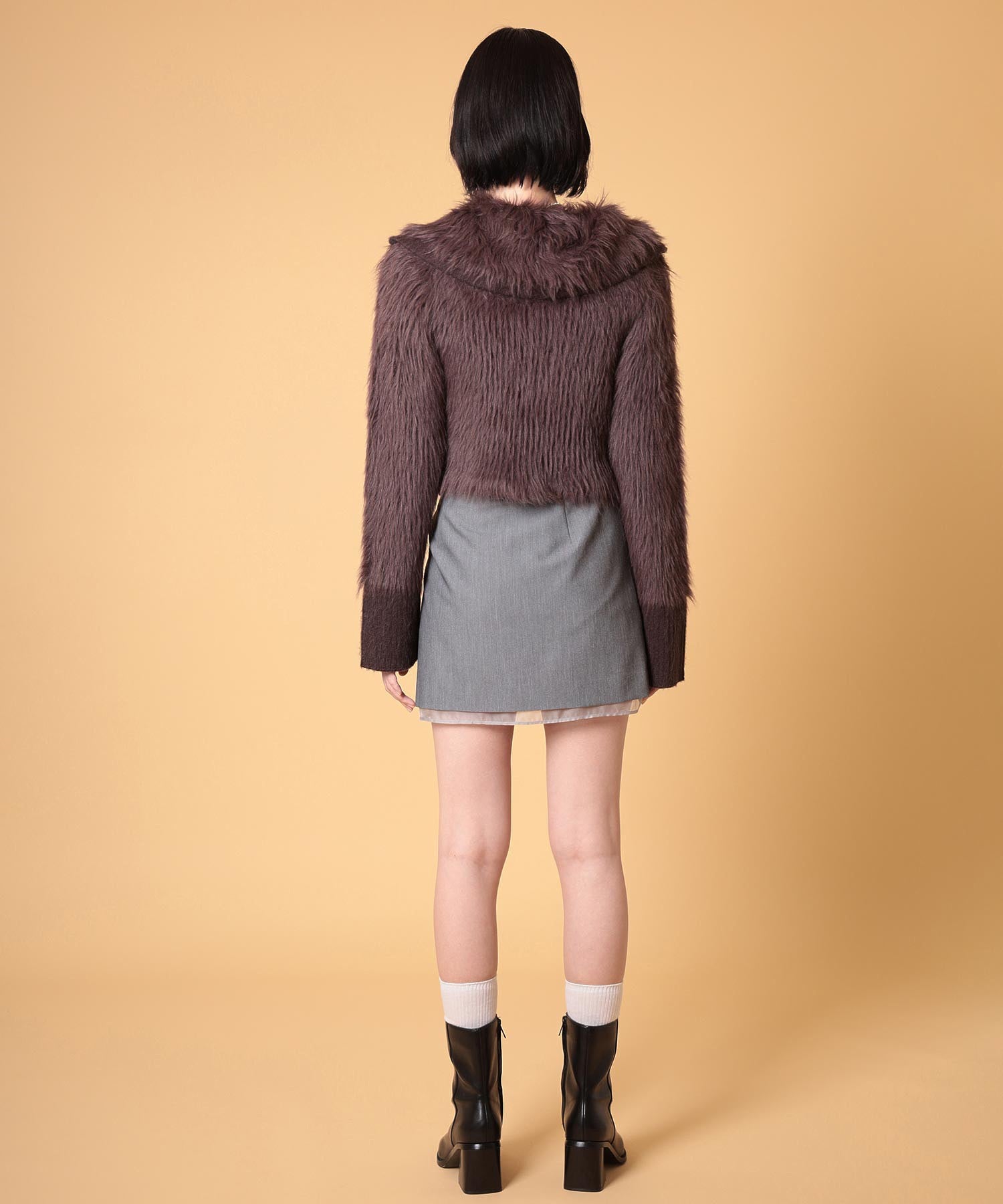 ビッグカラーシャギーニットカーディガン