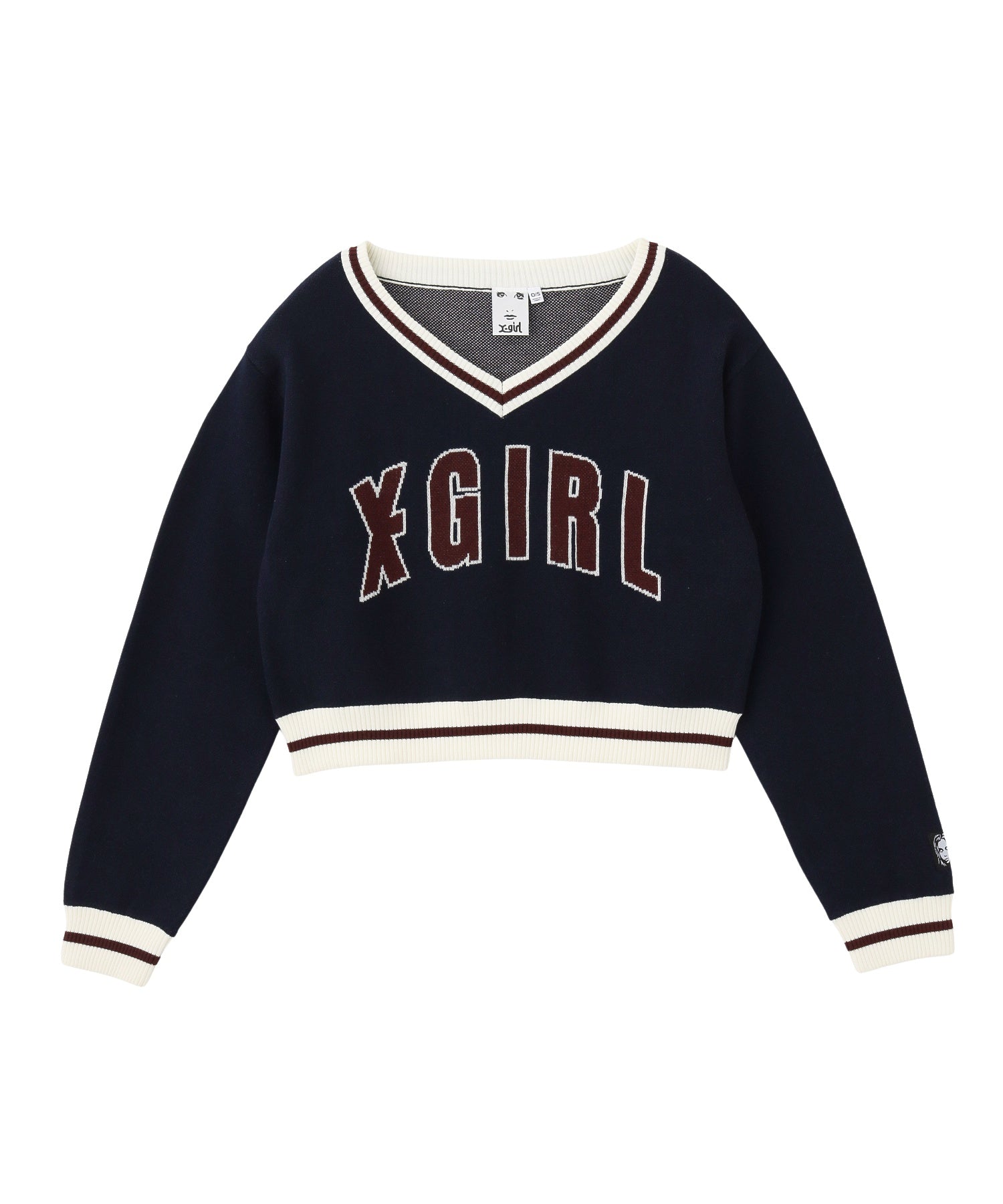 LOGO JACQUARD V-NECK KNIT TOP