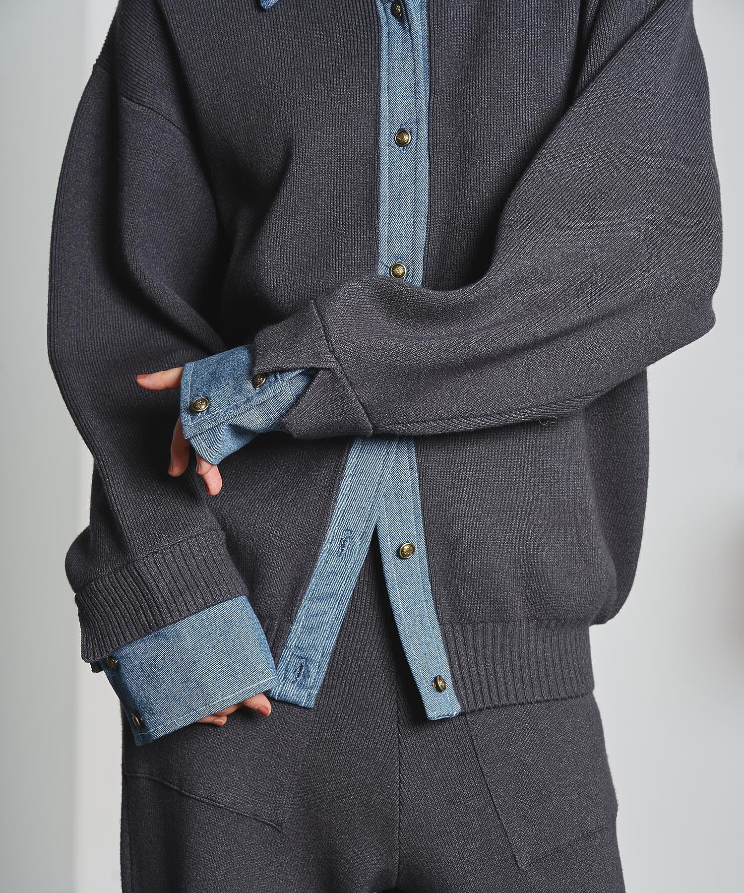GENE HEAVENS/KNIT x DENIM CARDIGAN