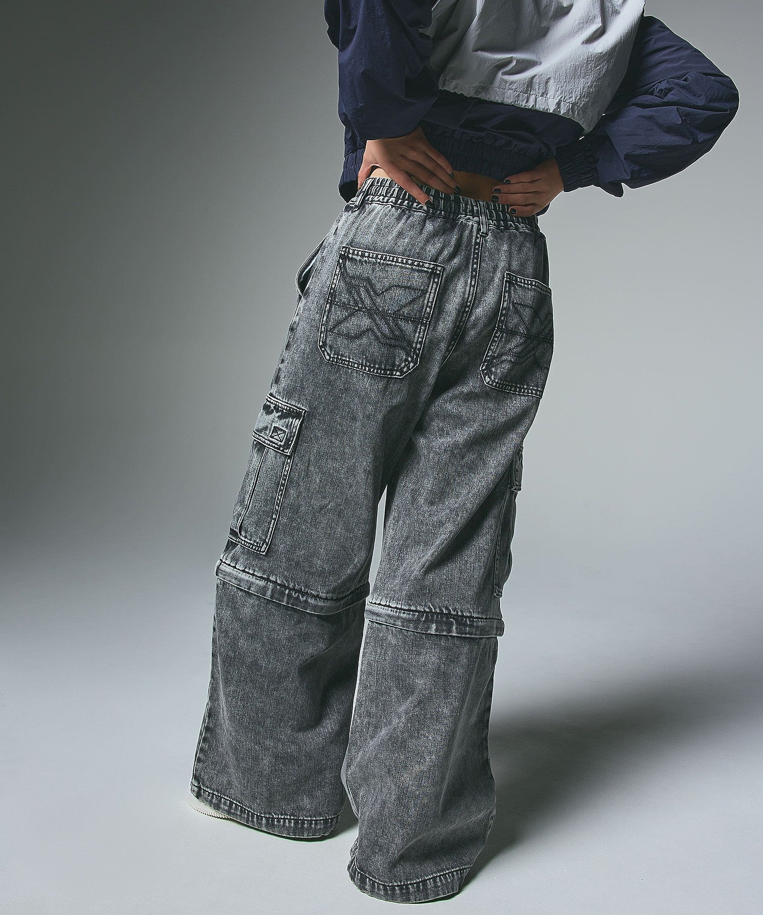 WASHED 2WAY WIDE LEG CARGO PANTS