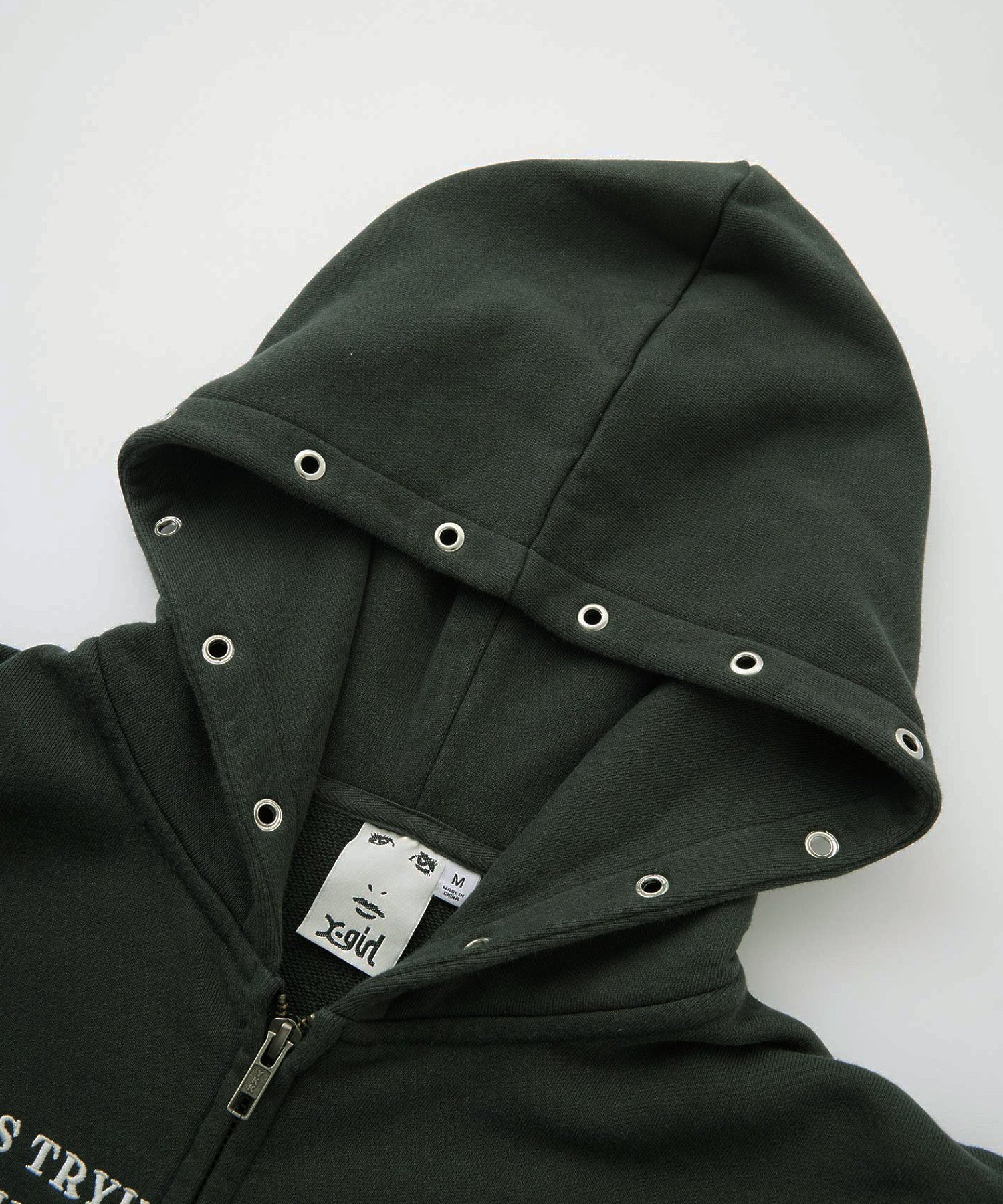 EYELET EMBROIDERY ZIP UP SWEAT HOODIE