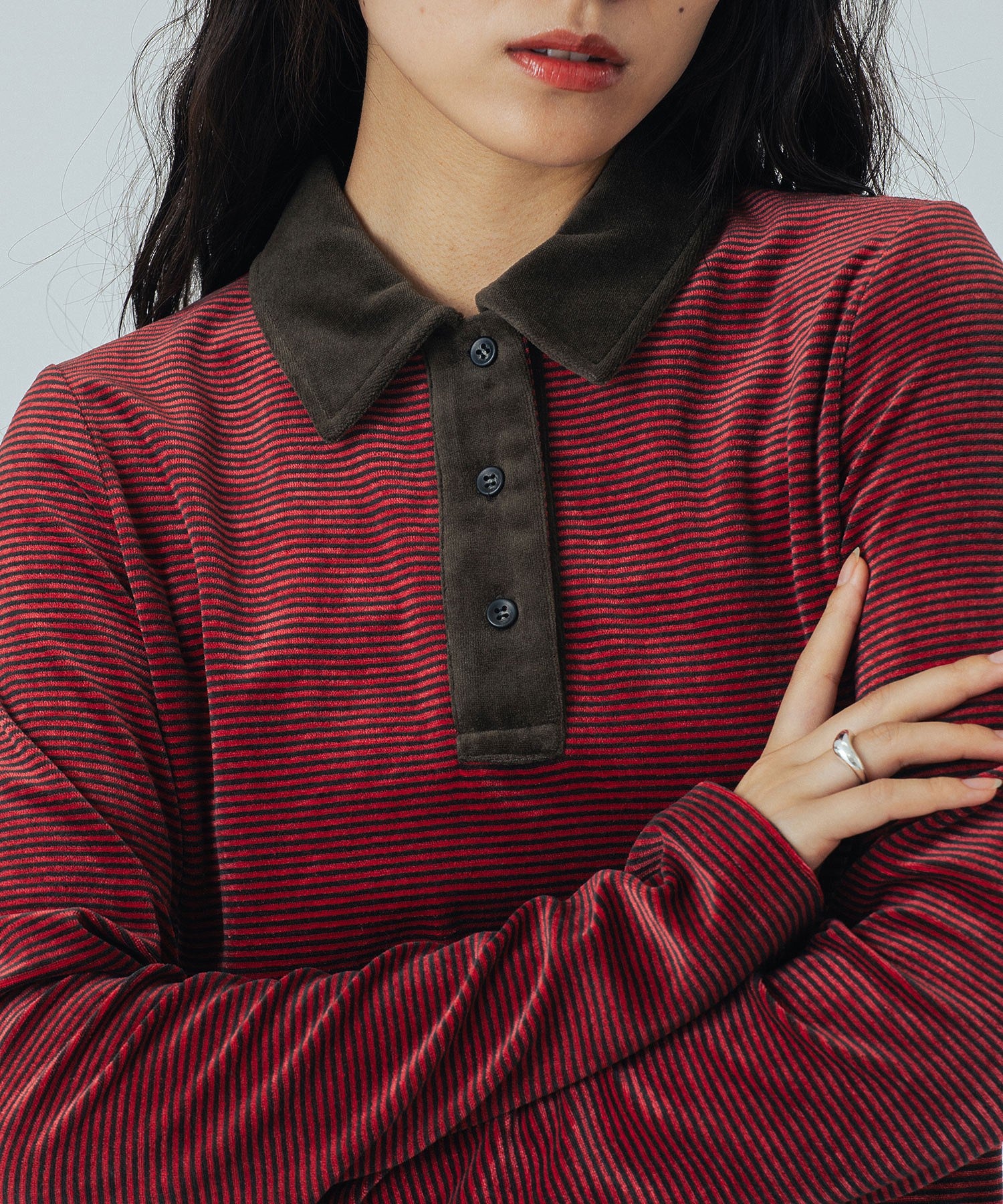 mici/POLO COLLAR STRIPE TOP