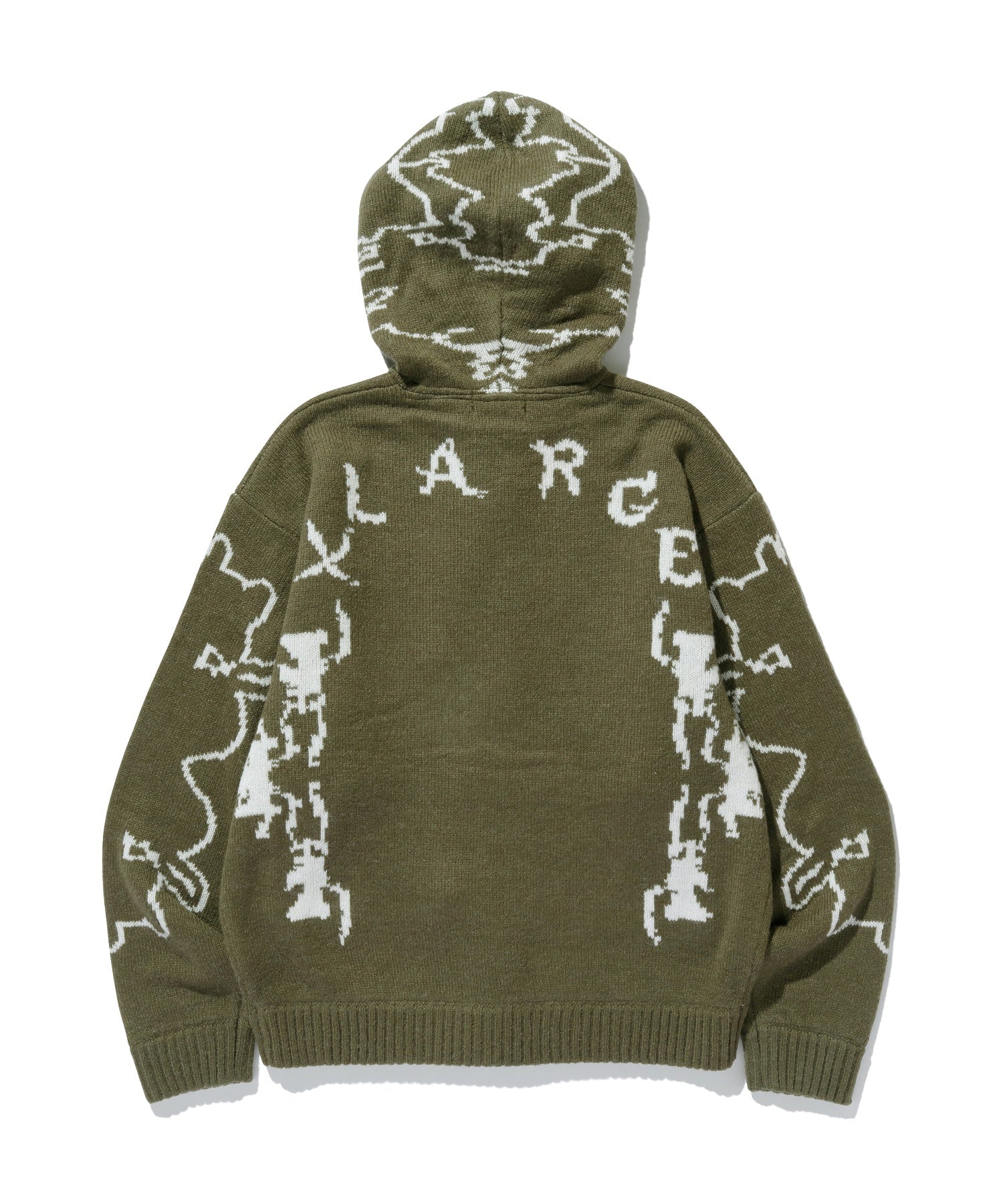 JACQUARD FUZZY ZIP UP HOODED SWEATER