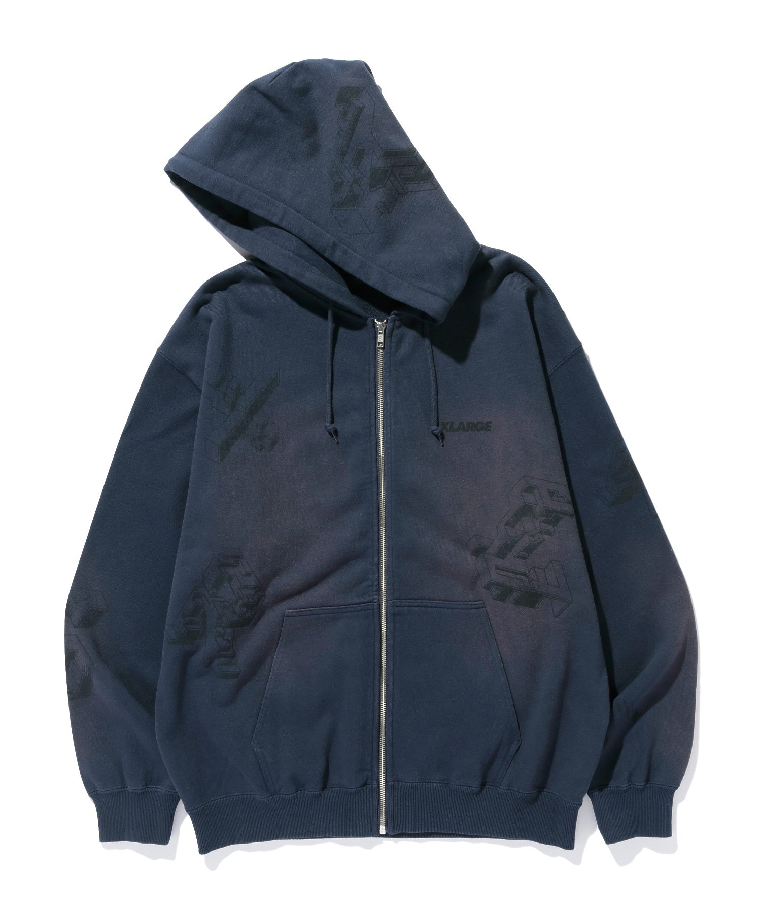 GEOMETRIC ZIP UP HOODED SWEATSHIRT