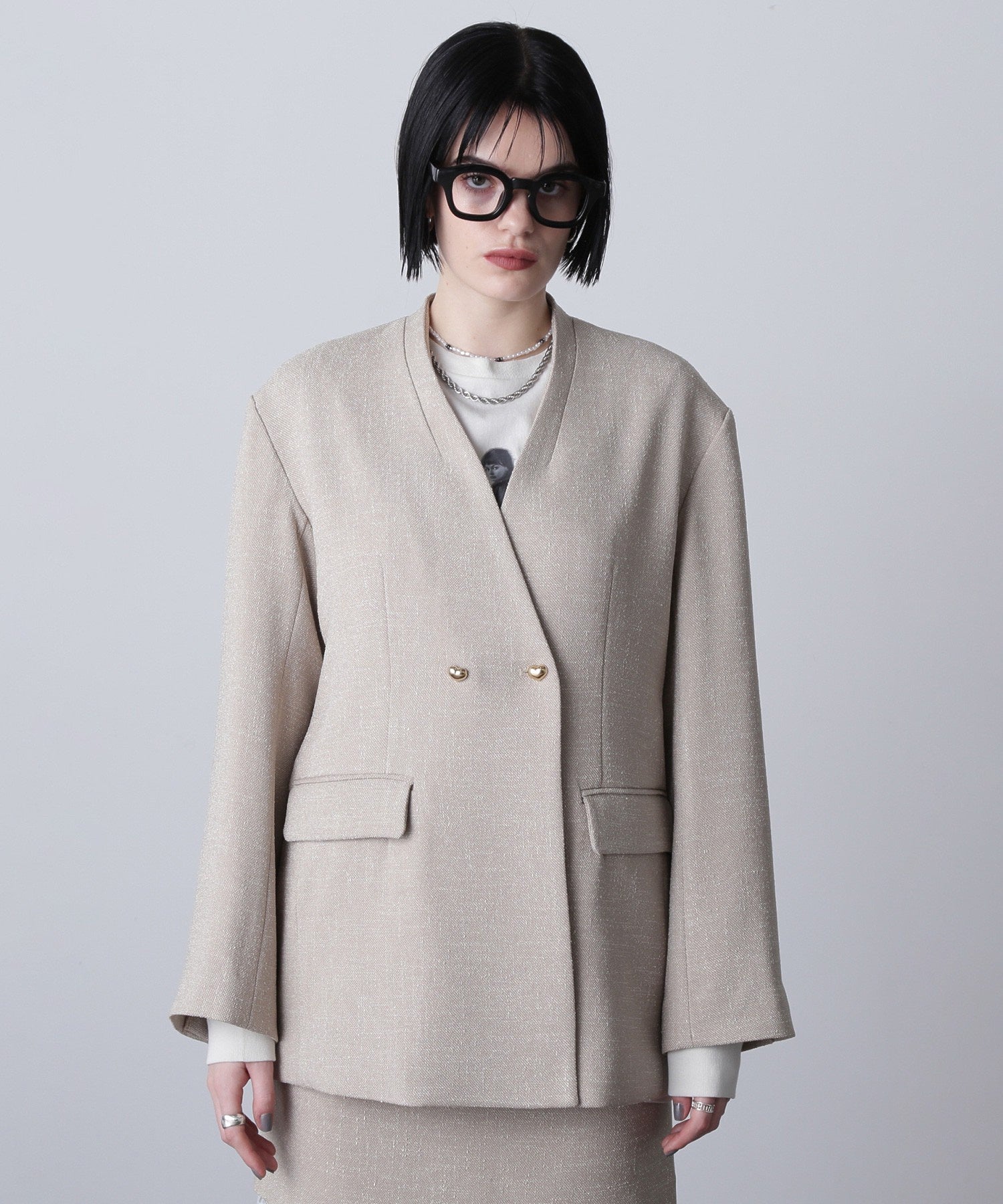 CREOLME/COLLARLESS DOUBLE JACKET