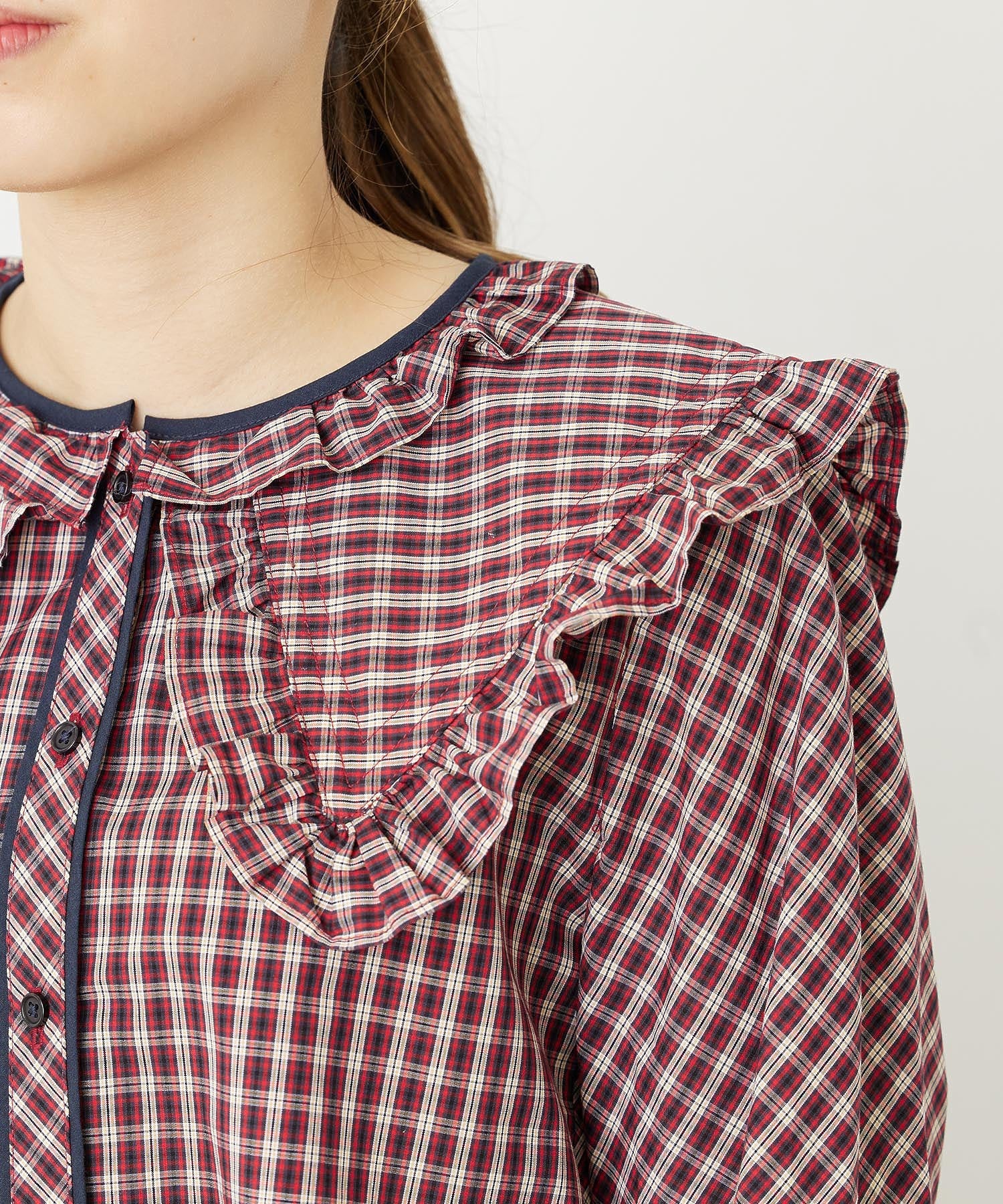 RUFFLE BIG COLLAR PLAID BLOUSE MILKFED. – calif