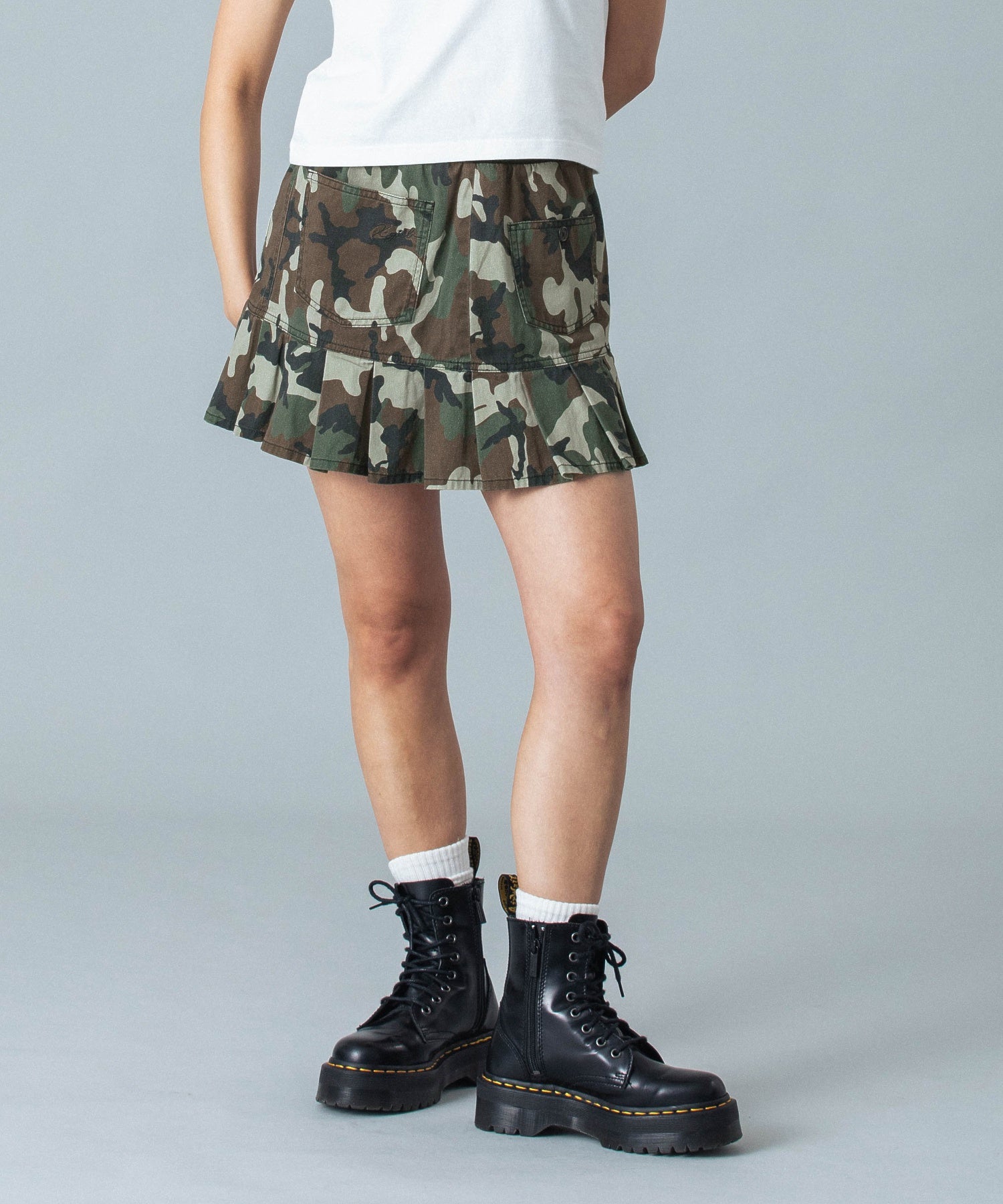 WAIST RIB PLEATED MINI SKIRT