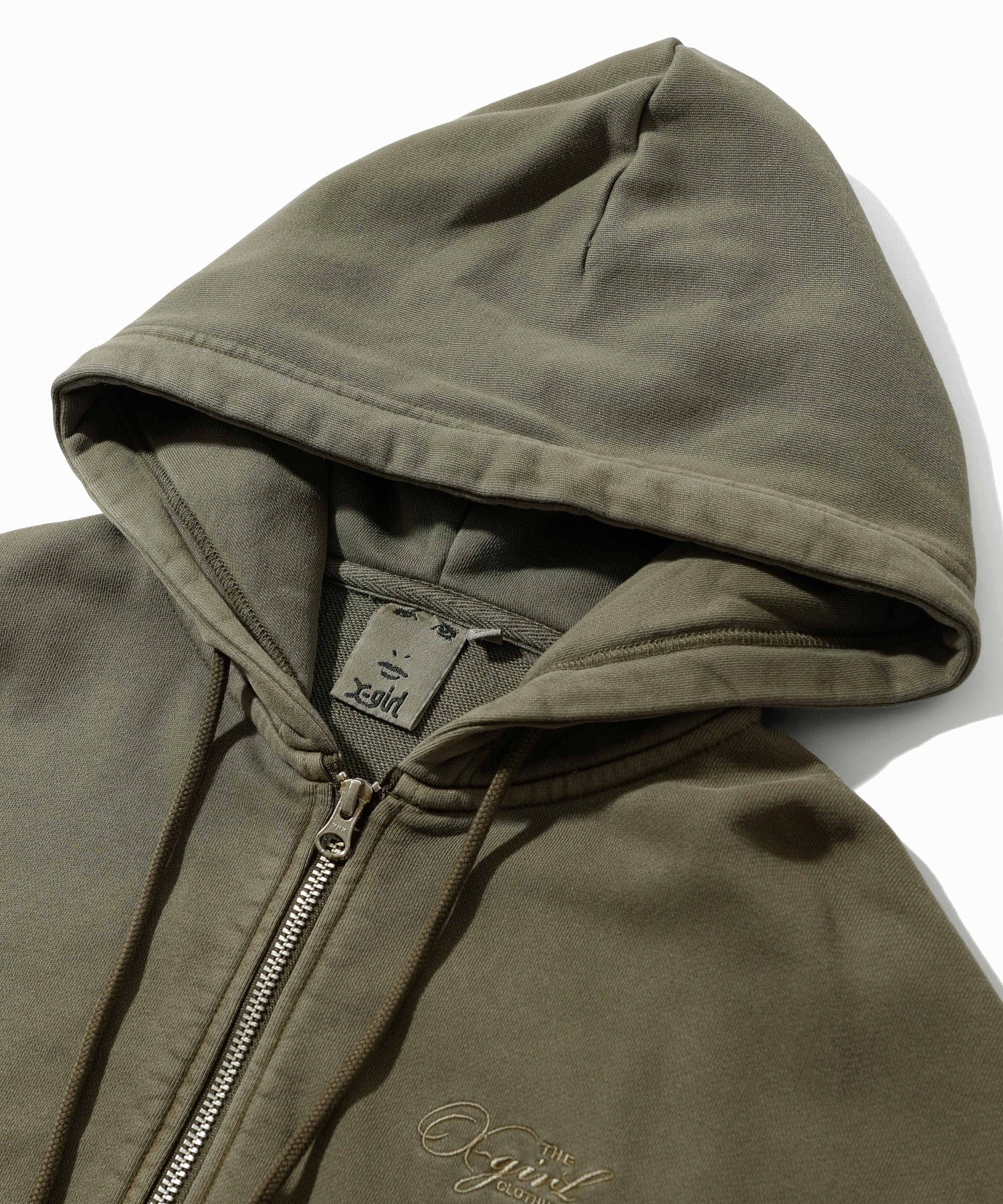 PIGMENT DYED FACE AND LOGO SQUARE PATCH ZIP UP SWEAT HOODIE