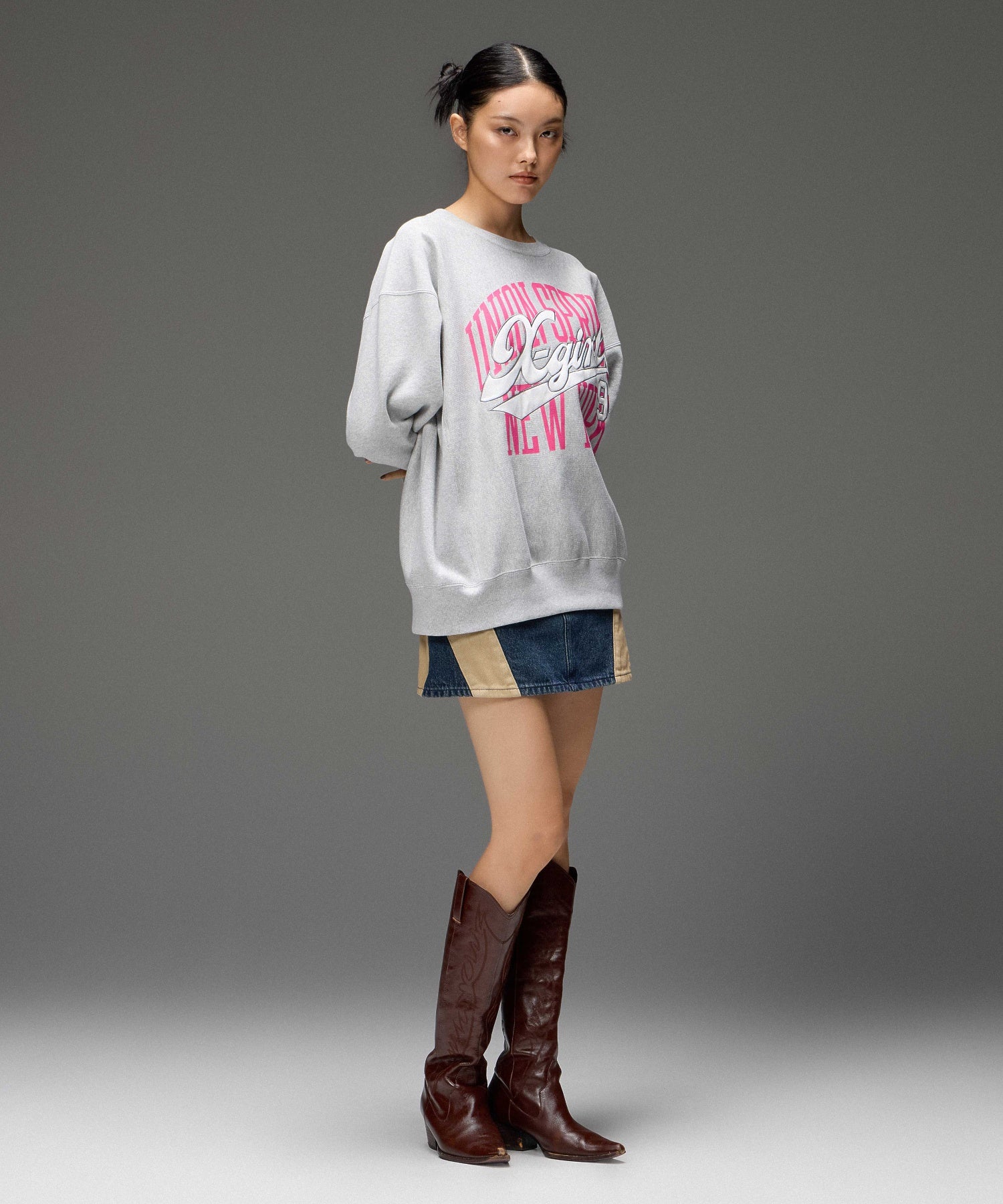 X-girl x Champion REVERSE WEAVE® PRINT AND PATCHED LOGO SWEATSHIRT