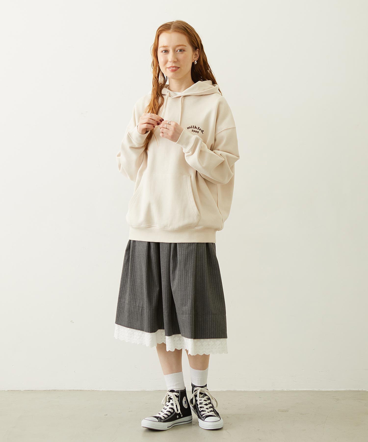 LACE HEM STRIPED SKIRT