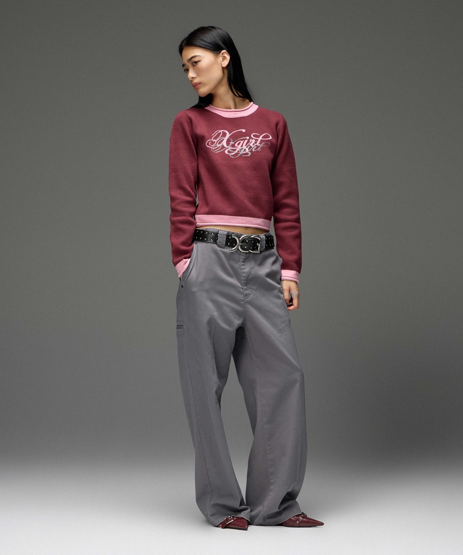 FACE LABEL FADED WIDE STRAIGHT EASY PANTS