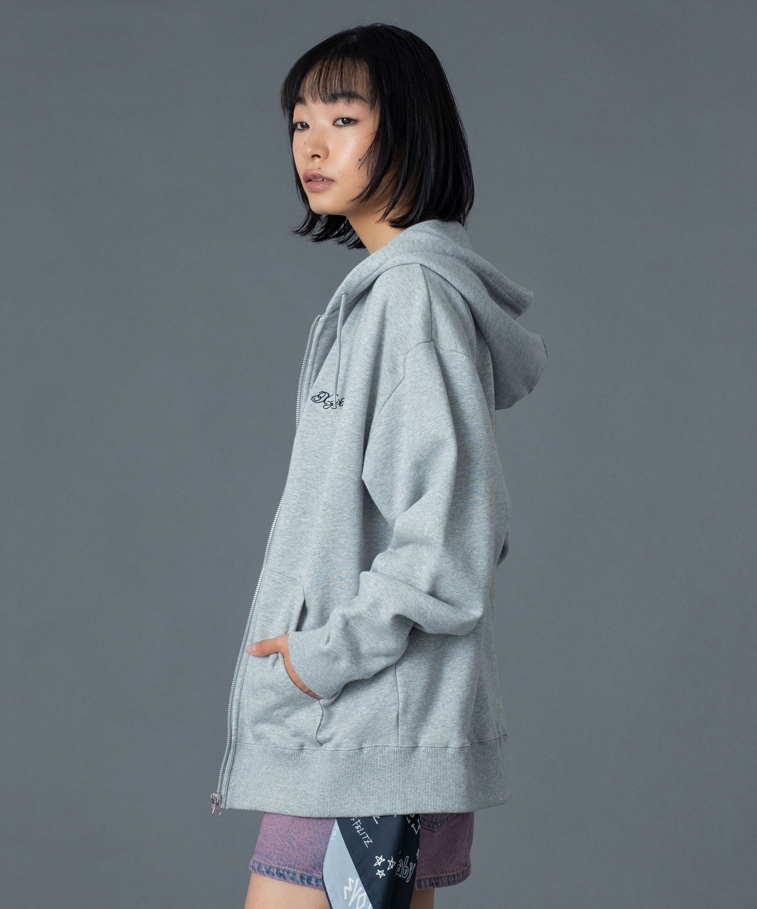 RHINESTONE LOGO AND FACE ZIP UP SWEAT HOODIE