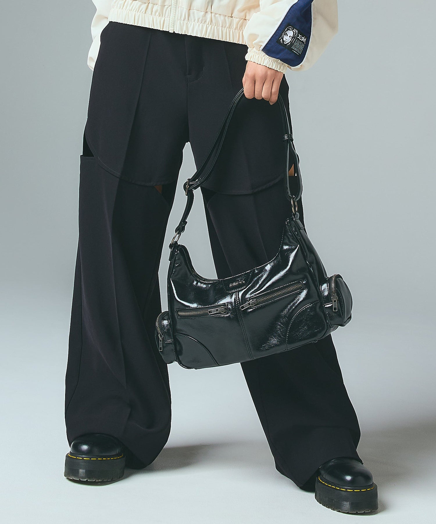 CURVED CUT PANELED PANTS