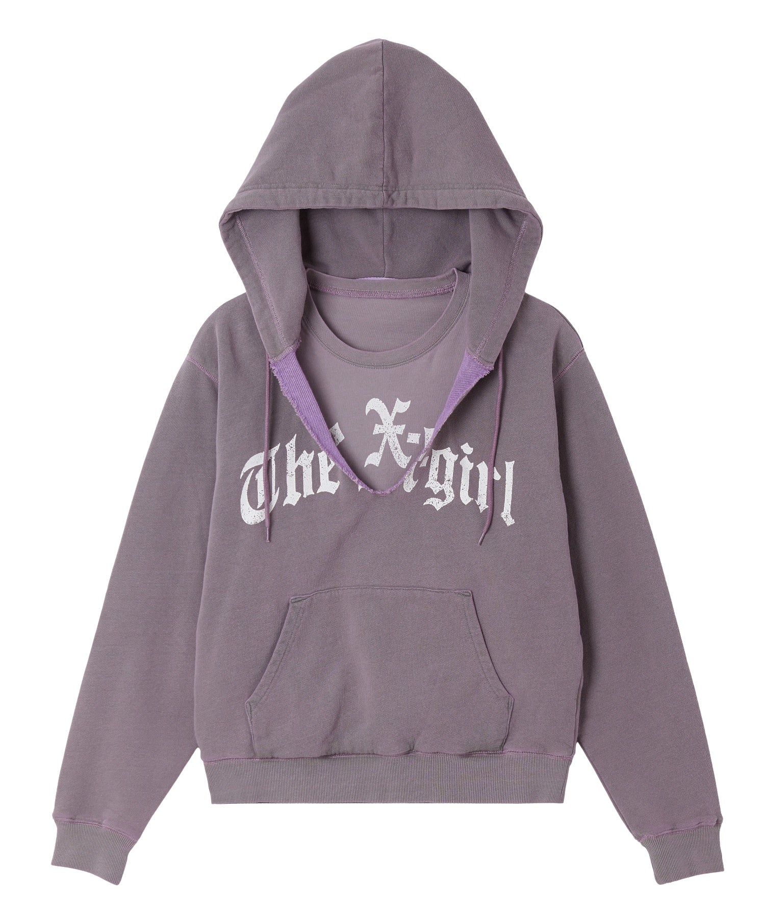 LAYERED STYLE FRONT SLIT SWEAT HOODIE