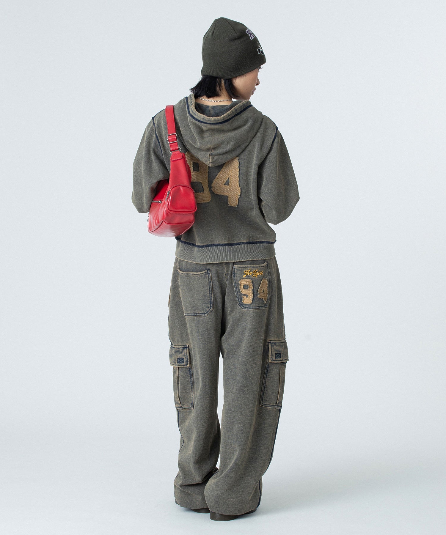 OVERDYED NUMBER PATCH ZIP UP HOODIE