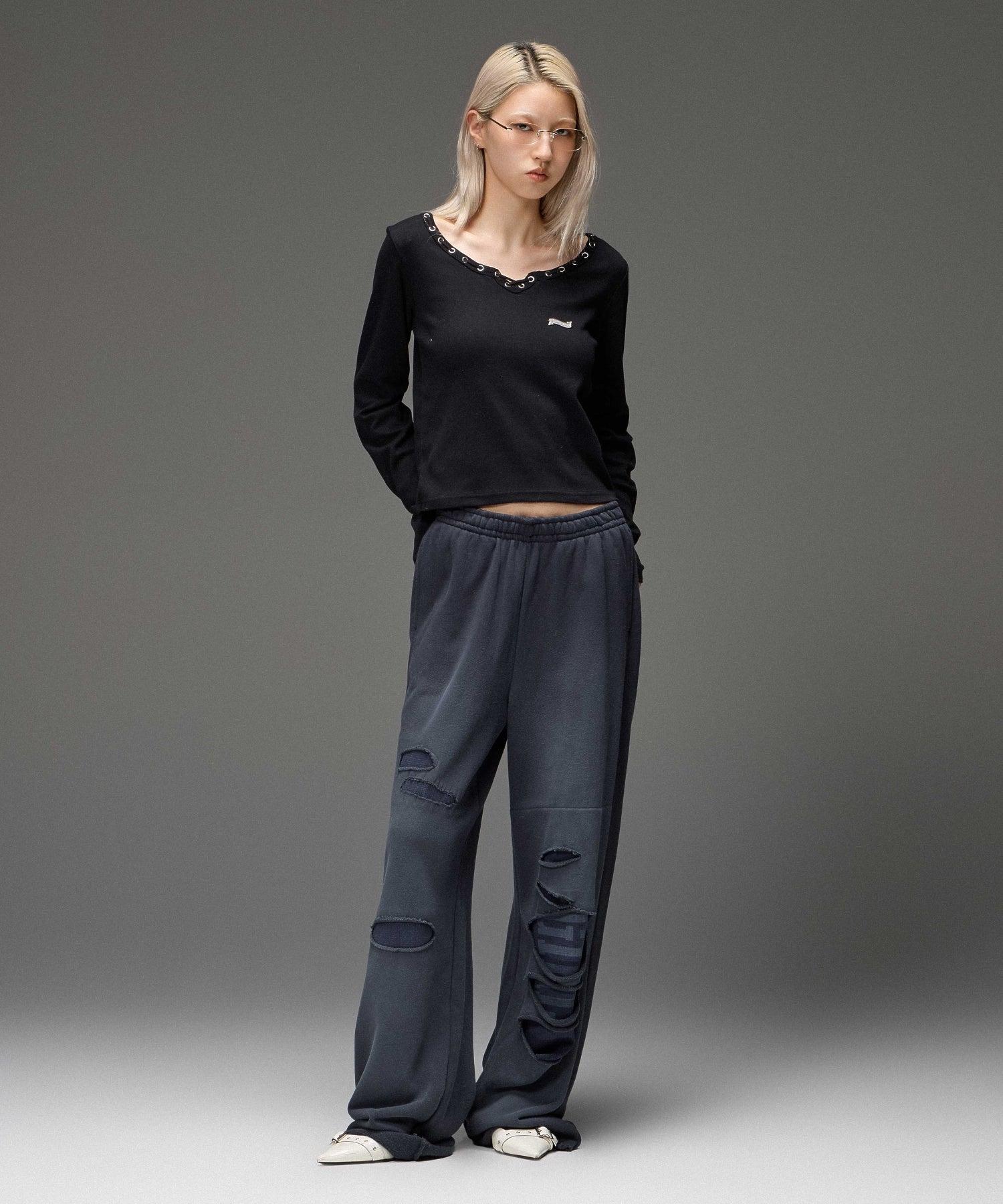 STRING COLLAR L/S COMPACT TOP