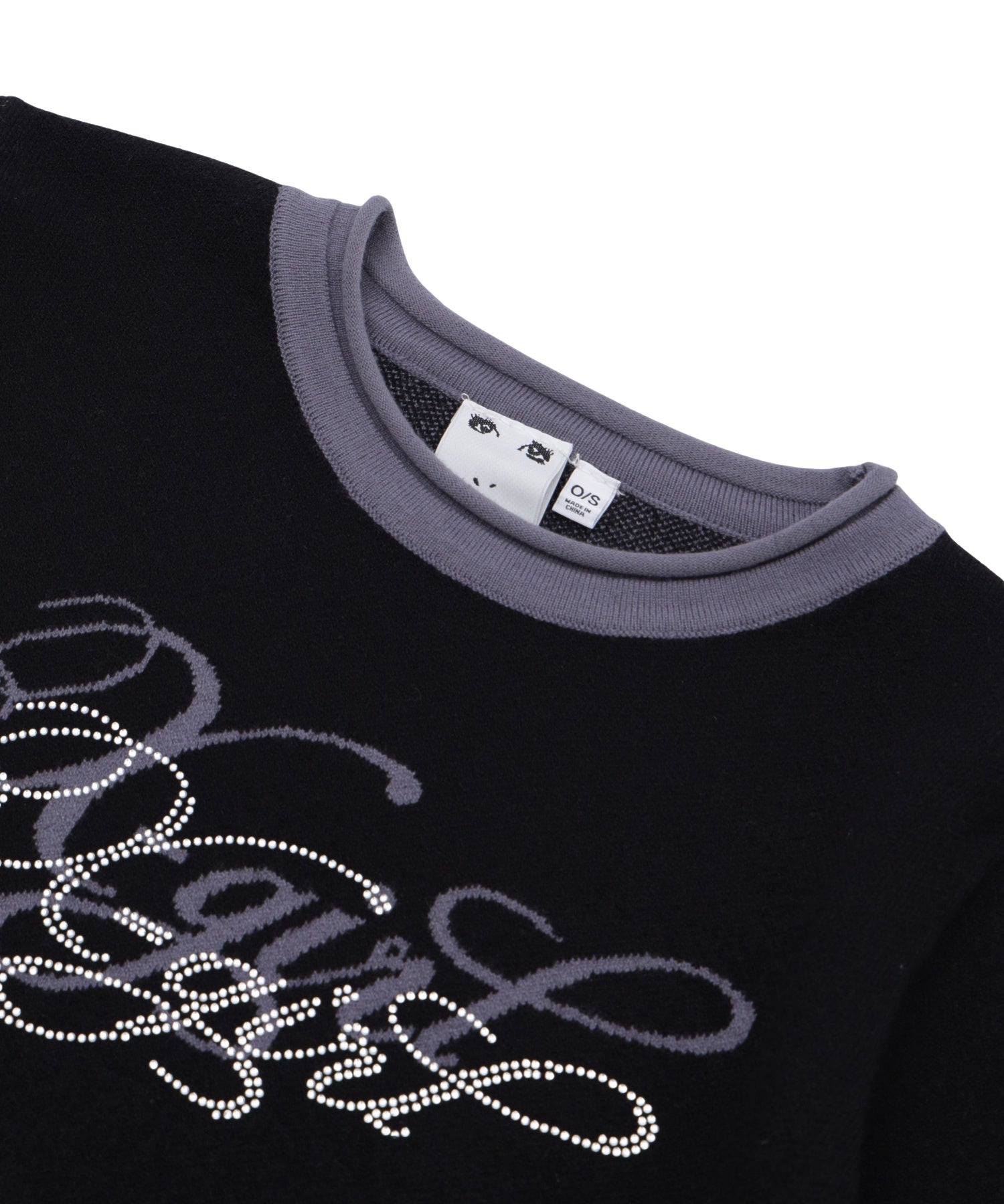RHINESTONE AND JACQUARD LOGO COMPACT KNIT TOP