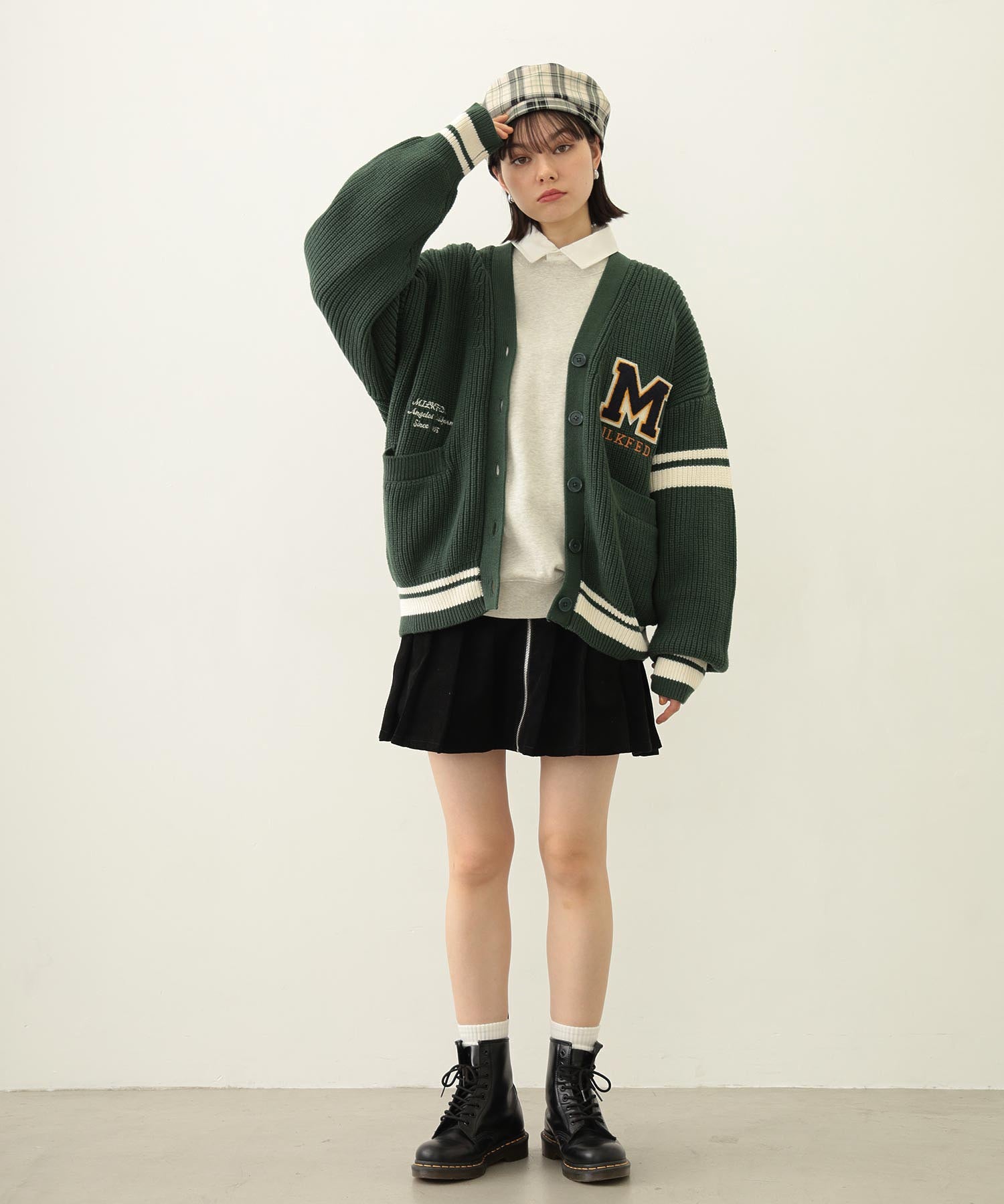 LOGO PLAID BERET