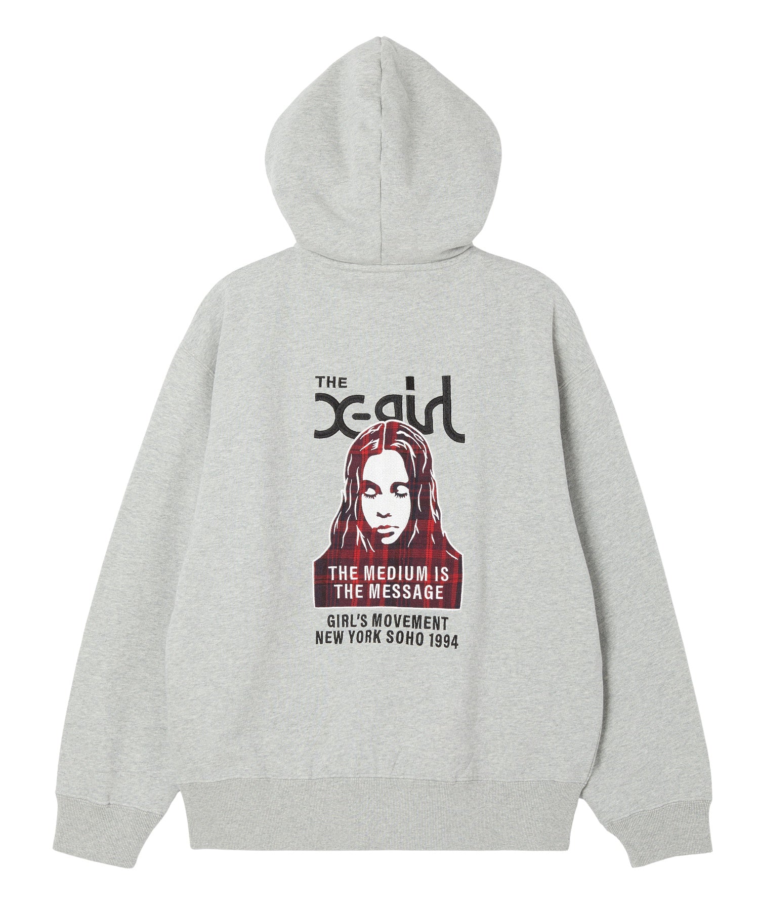 PLAID PATTERN FACE PATCH ZIP UP SWEAT HOODIE