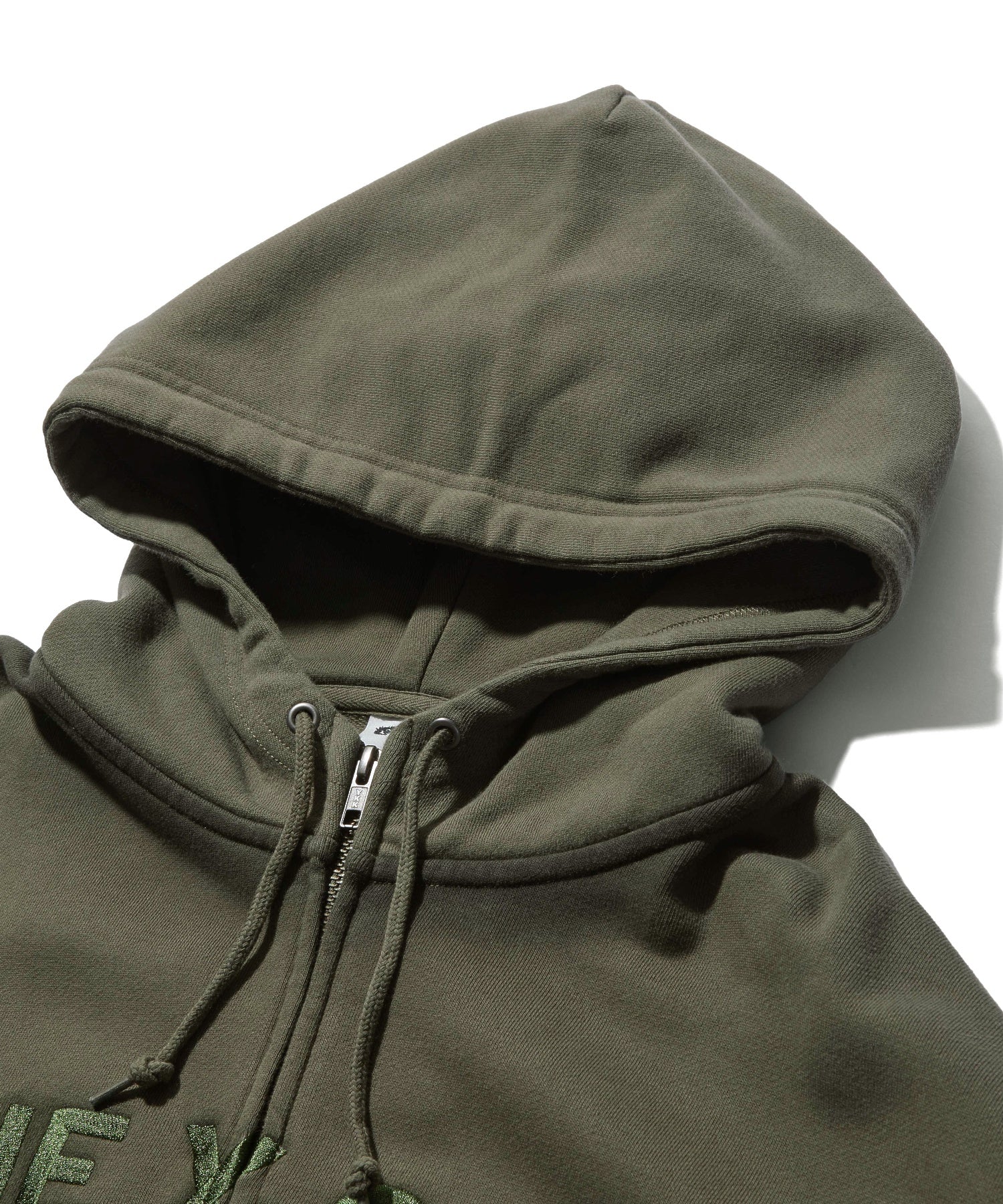 WOVEN MIX FUZZY LOGO ZIP UP SWEAT HOODIE