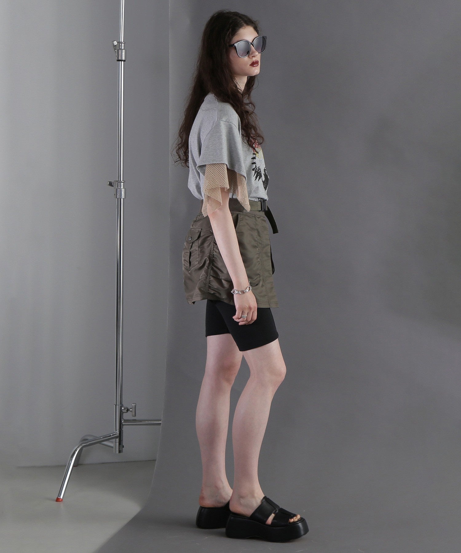 メッシュレイヤード スリーブ Tシャツ