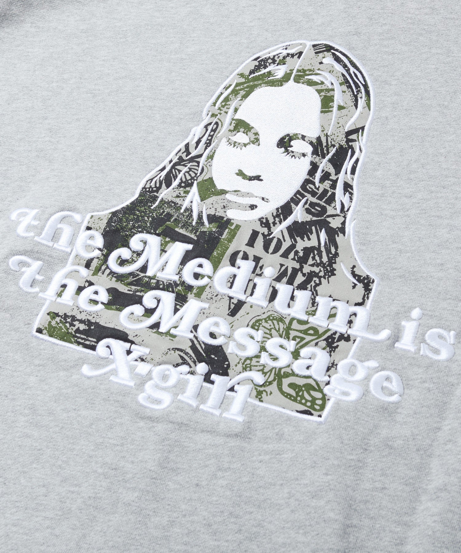 BRUSHED COLLAGE GRAPHIC FACE PATCH ZIP UP SWEAT HOODIE