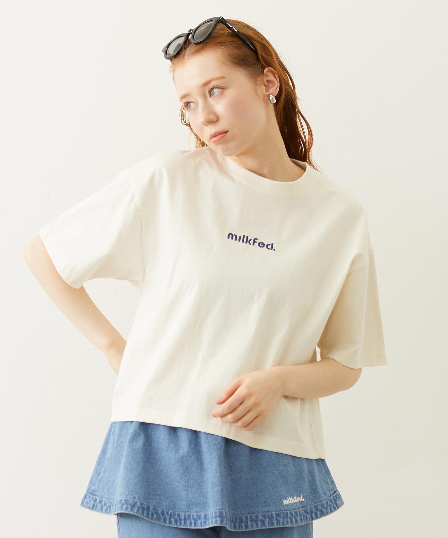 CUT OUT LOGO GINGHAM FLOWER WIDE S/S TEE