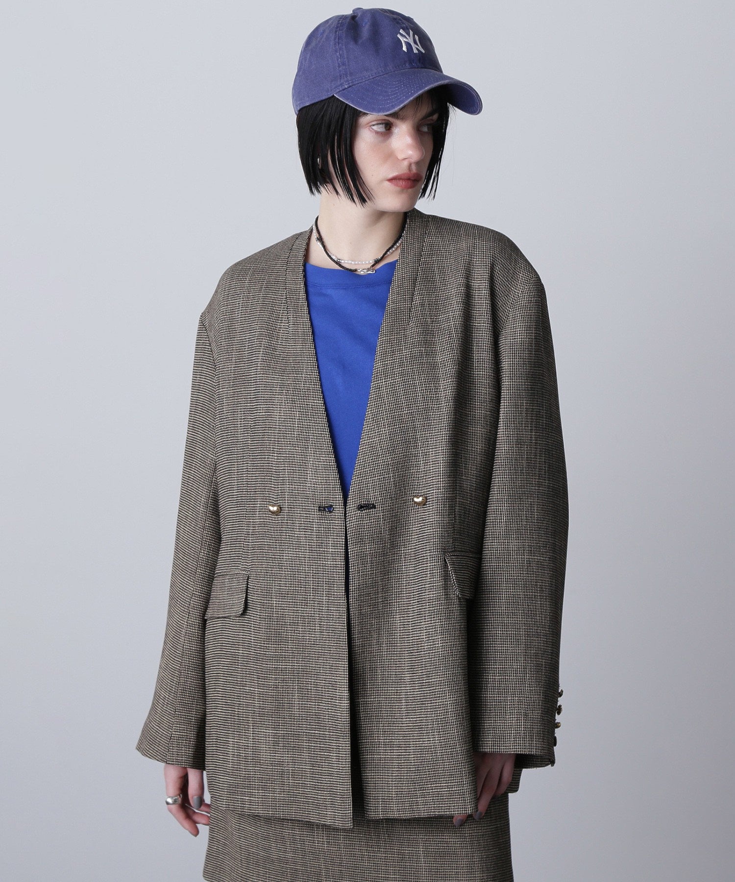 CREOLME/COLLARLESS DOUBLE JACKET