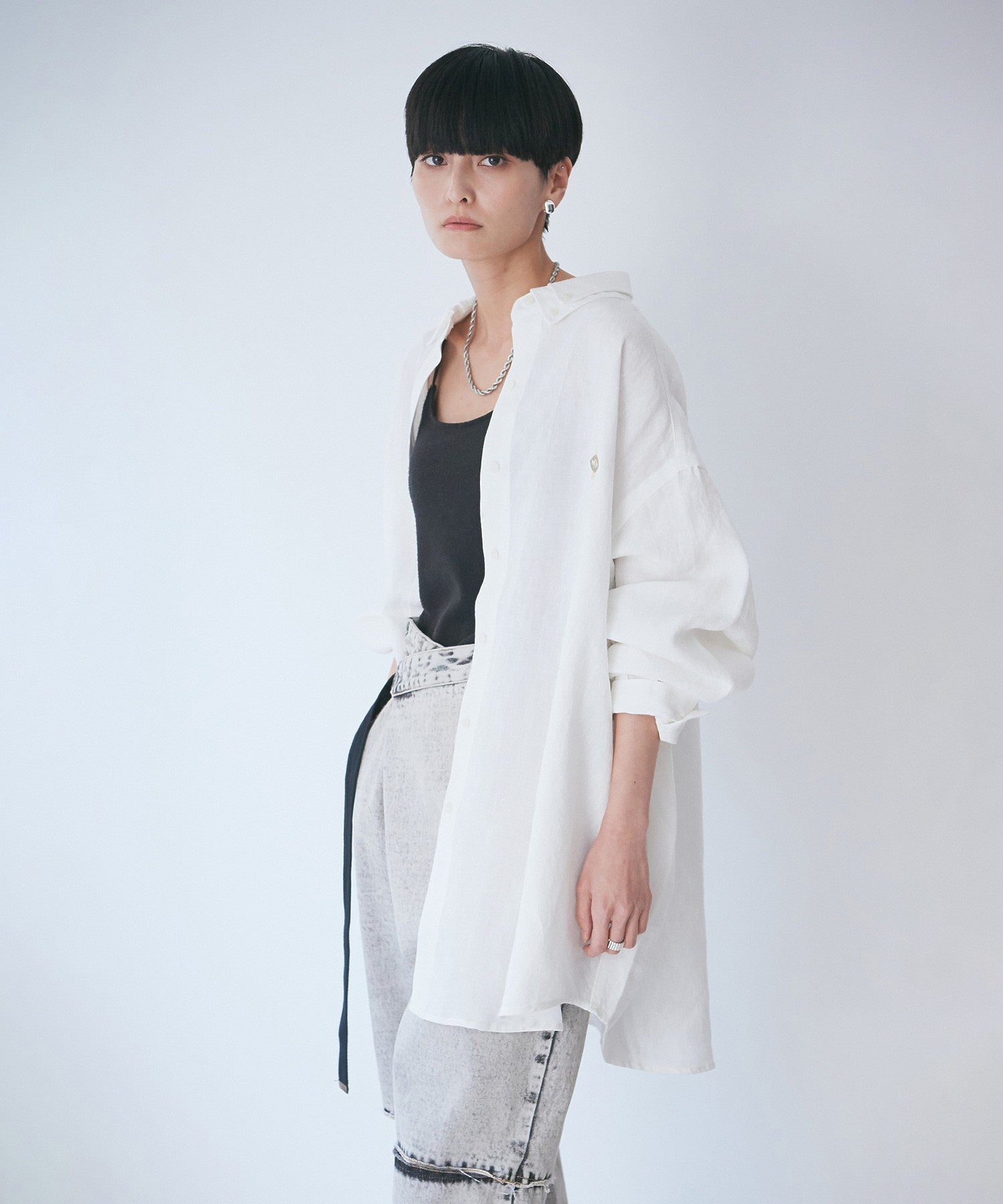 ボタンダウン ダブルネックシャツ