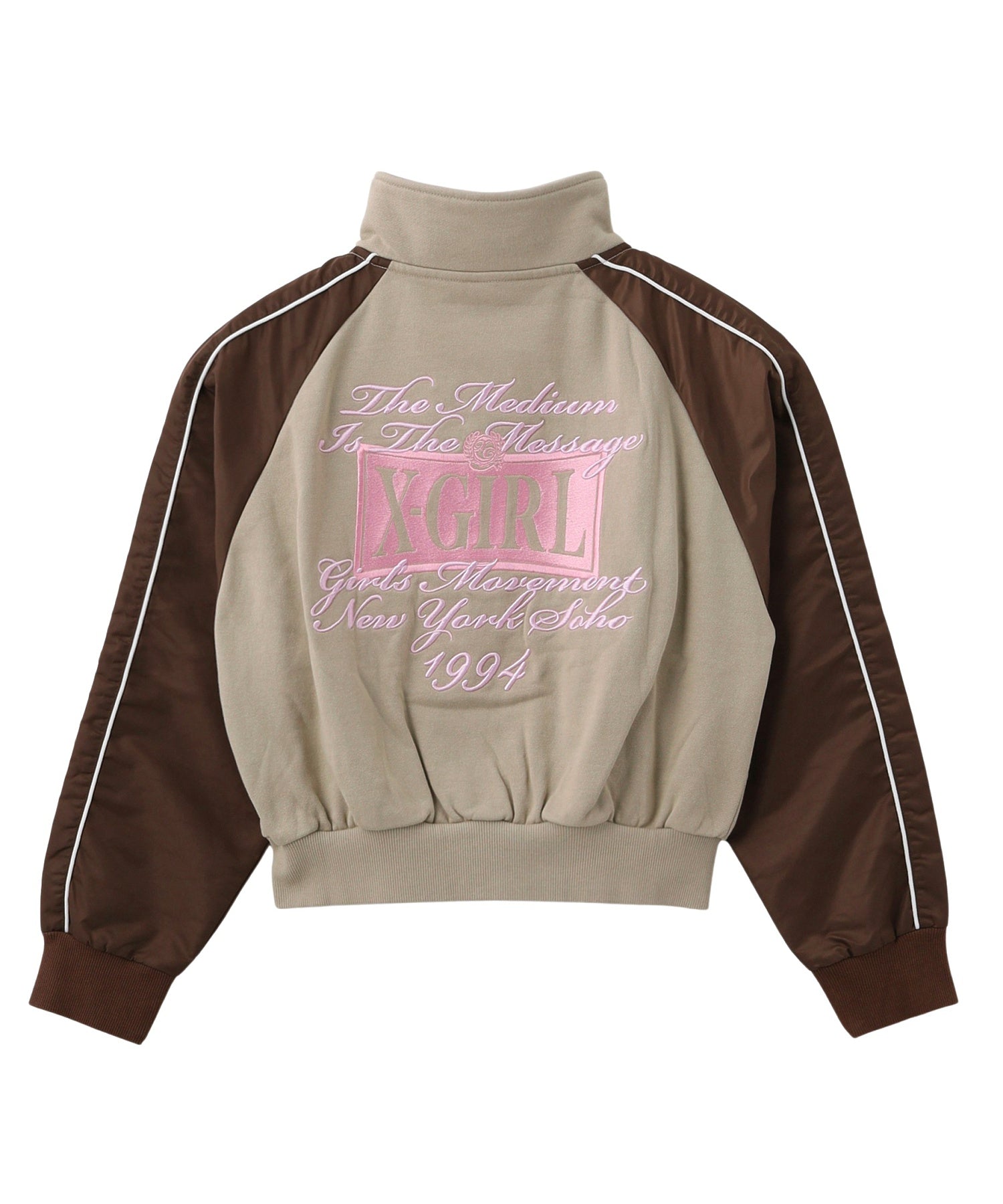 WOVEN MIX SWEAT ZIP UP TOP